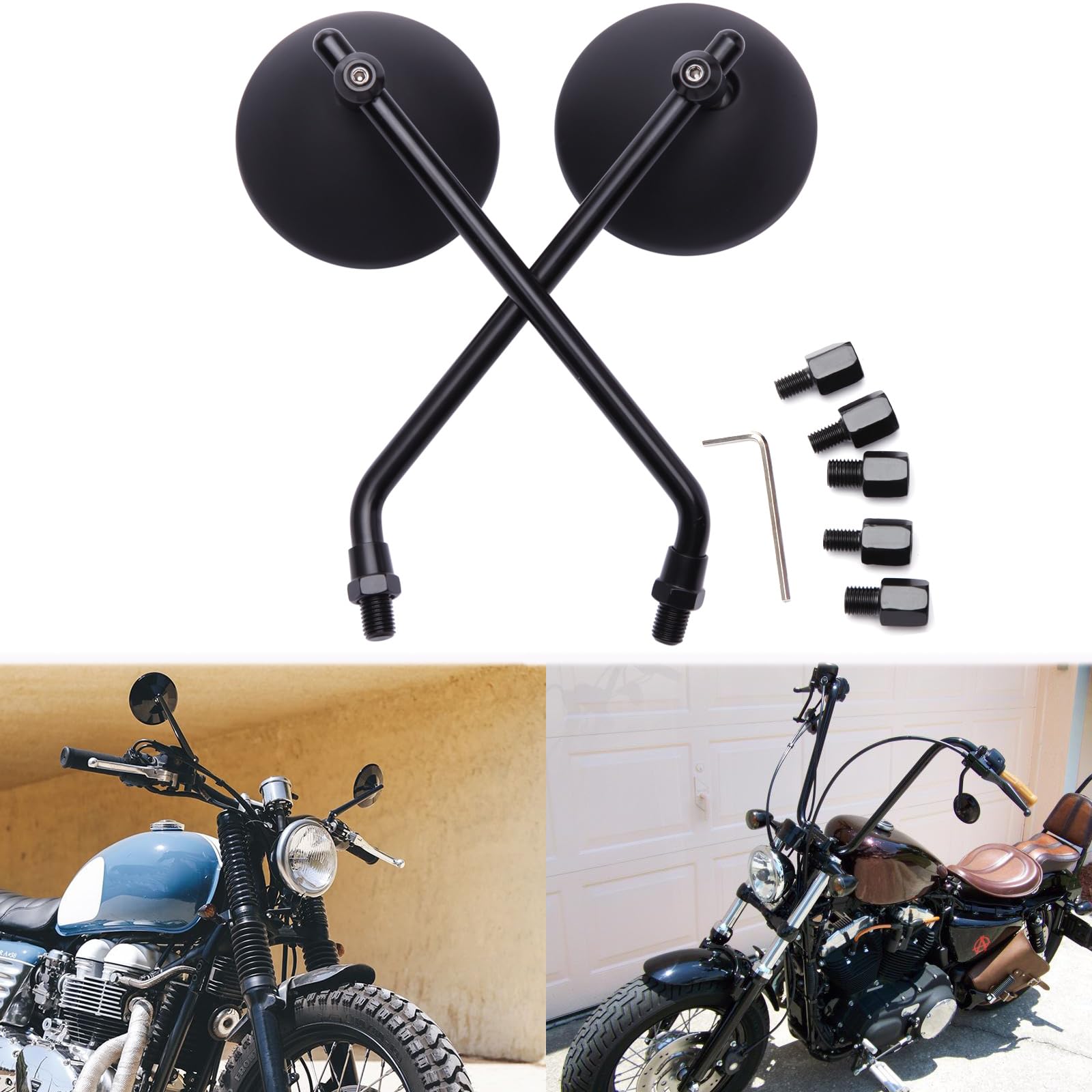 DREAMIZER Espejos Retrovisores Redondos de 3'', CNC 8mm y 10 mm Espejo Retrovisor Universal Compatible con Harley Sportster 883 1200 Softail Dyna Cafe Racer Cruiser Chopper Bobber Scooter E-Bikes