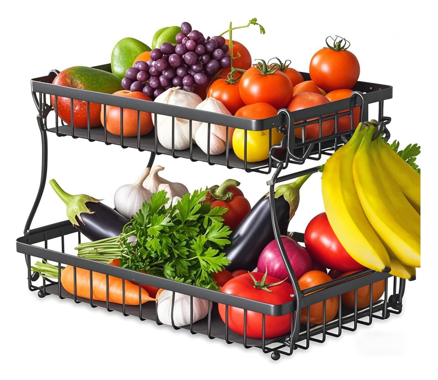 Cesto Frutta 2 Livelli, Porta Frutta a Piani con Gancio a Banana, Cesto Portafrutta 2025
