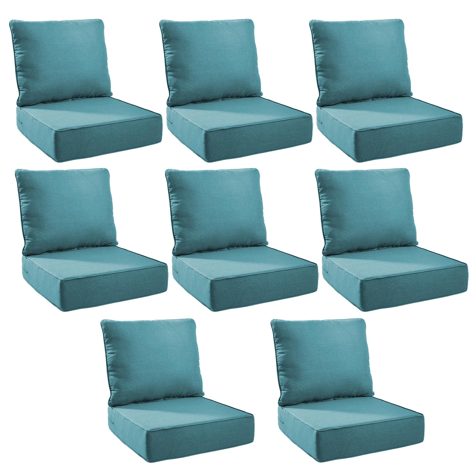 Outdoor Cushion Set for Patio Furniture, UV Resistant, Water Resistant - 6 Inch Thick Foam Garden Cushions – 22x24 Inch Patio Seat Covers for Chair/Sofa/Couch | Peacock Green | 8-Pack |