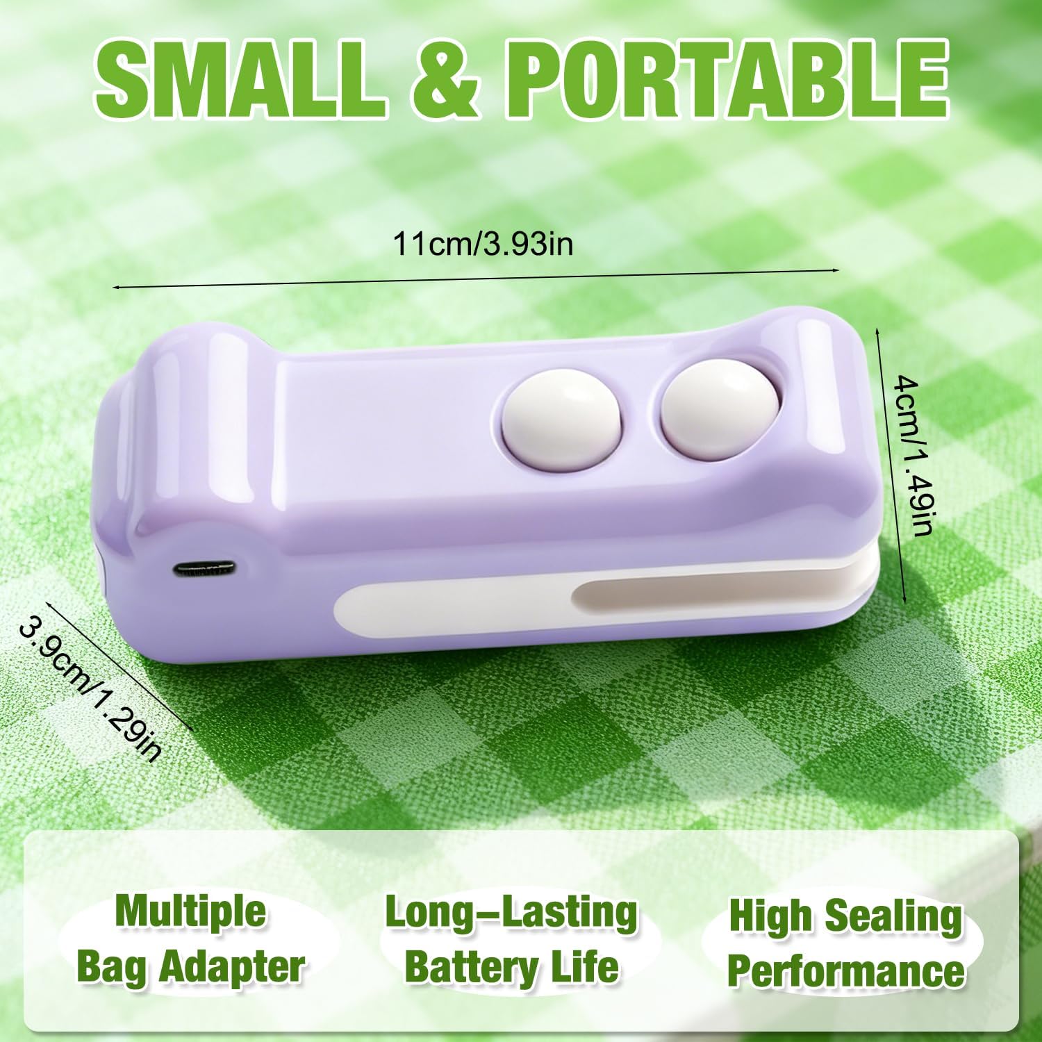 2-in-1 Rechargeable Mini Heat Sealer & Cutter,Mini Bag Sealer,Portable Handheld 2 in 1 Rechargeable Food Bag Sealer for Sealing and Cutting,Small Package Sealer for Chip Snack(Green+Purple) image 4