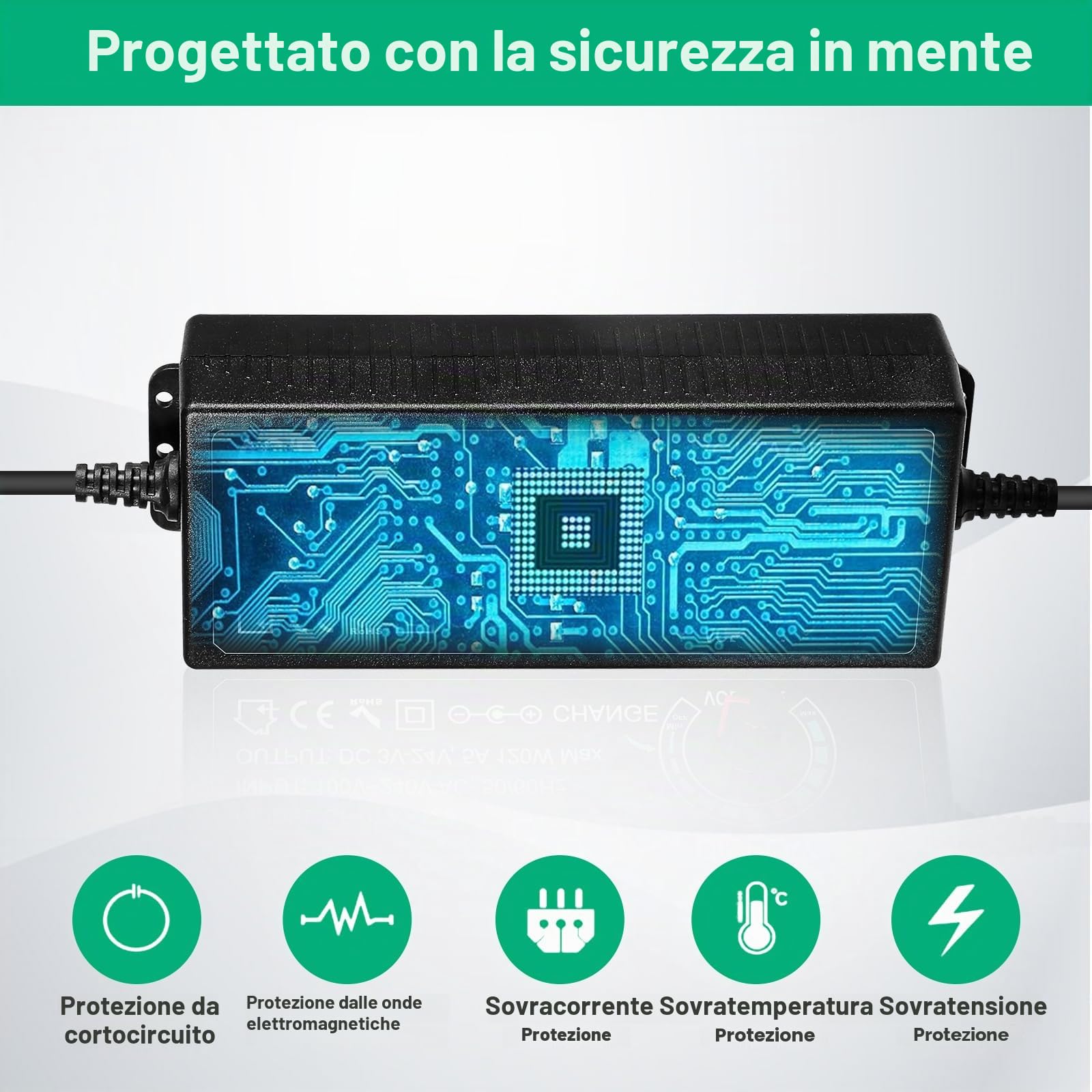 Alimentatore Universale 120W Regolabile 3V 5V 6V 12V 24V DC con USB 14 Connettori Spina Europea AC100-240V