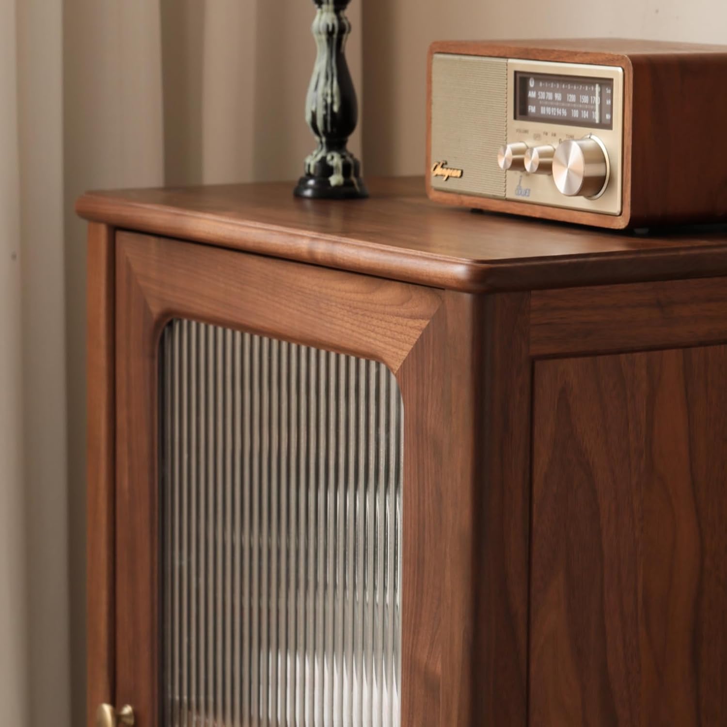 YESWOOD Solid Wood Storage Cabinet, Mid Century Modern Storage Cabinet with 2 Doors & Adjustable Shelf & Drawer, Floor Cabinet for Living Room, Dining Room(Walnut, 20.86" D x 15.74" W x 49.21" H)
