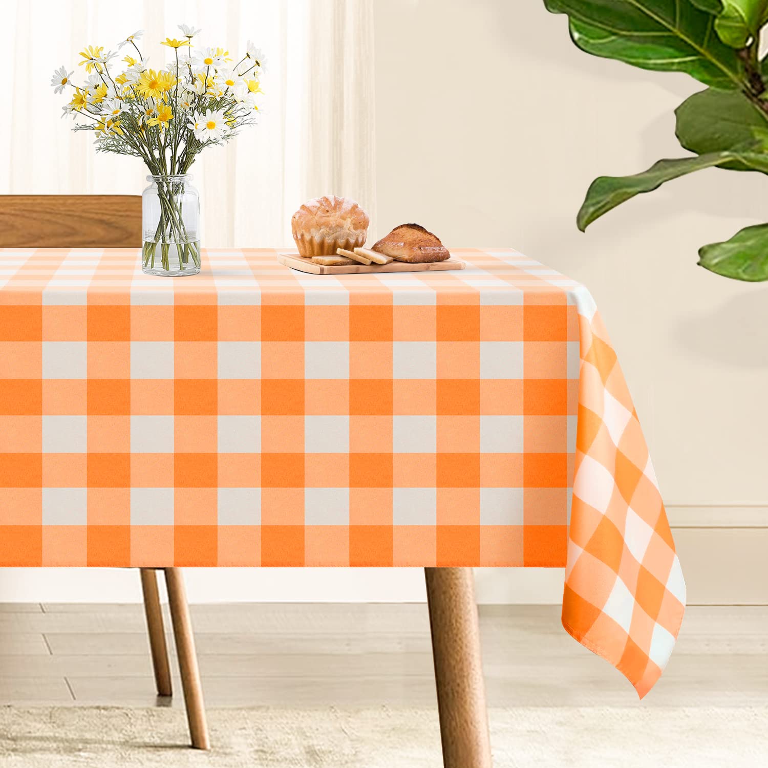Softalker Halloween Gingham Checkered Rectangle Tablecloth - Waterproof Buffalo Plaid Table Cloth Stain Resistant Washable Table Cover for Picnic/Camping/Outdoor - Orange and White, 60 x 84 Inch