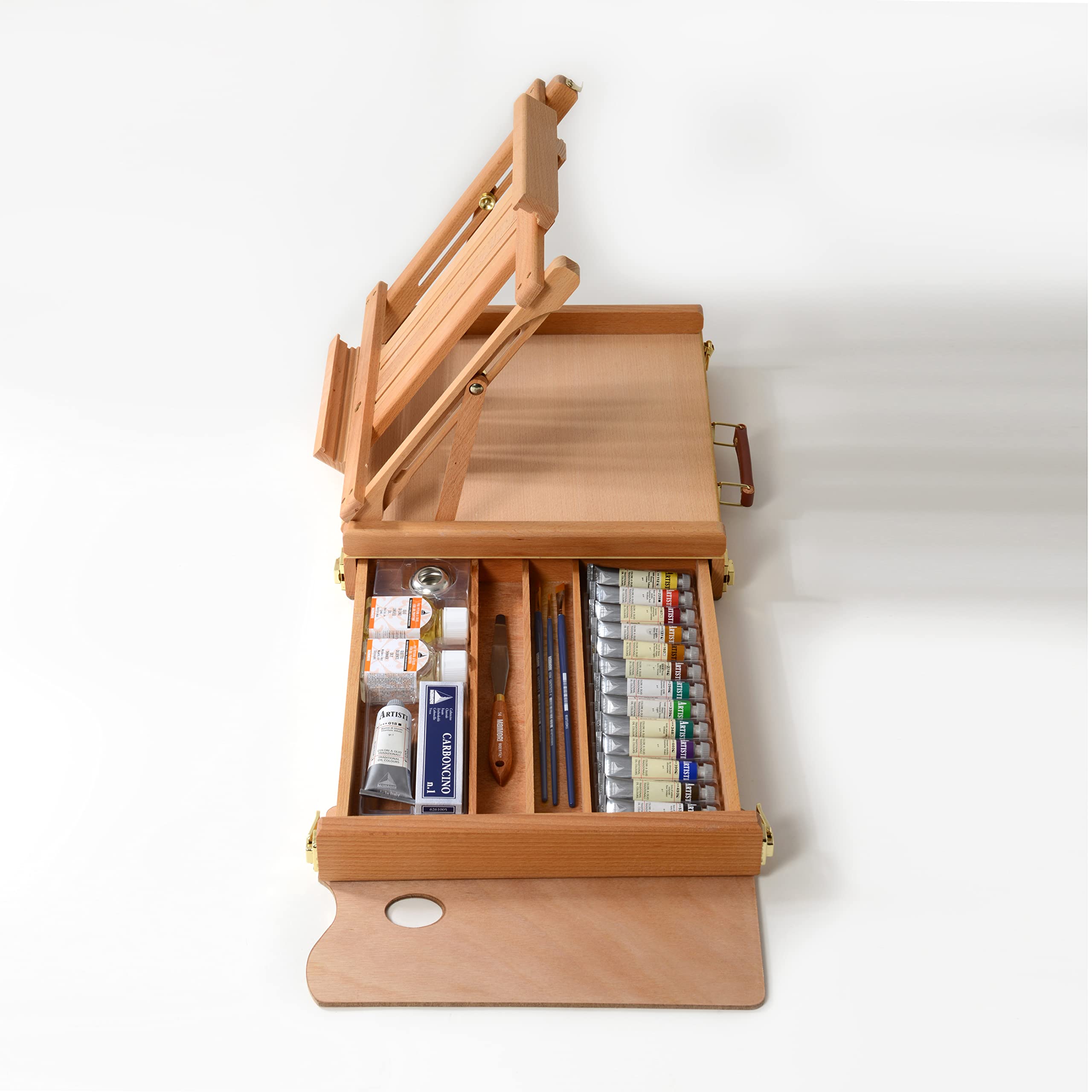 Maimeri Artisti, Künstler Ölfarbe, Staffeleibox aus Buchenholz, 14 Farben Set, sortiert, 23Stk - M0199073