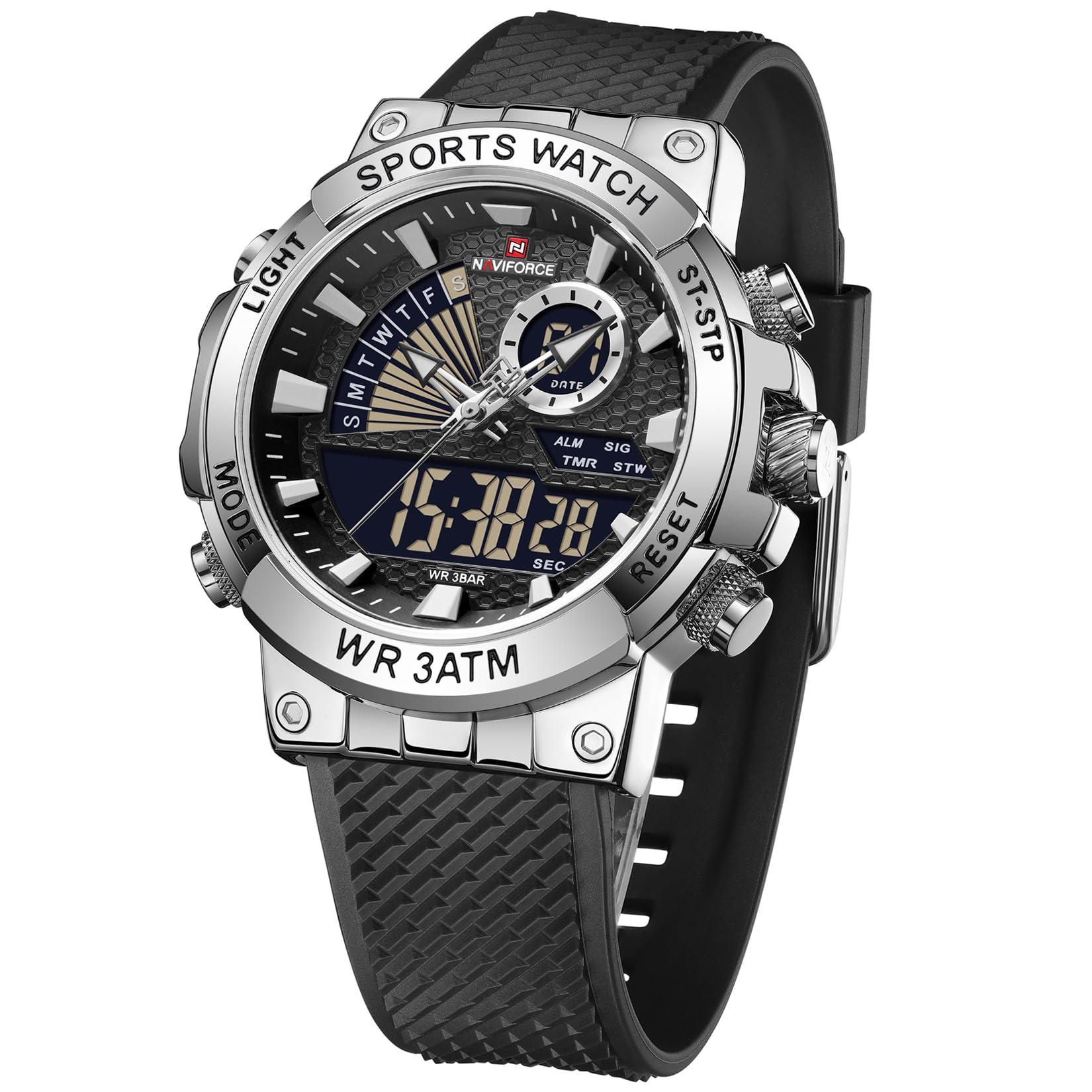 BY BENYAR Reloj Deportivo Digital analógico de Cuarzo para Hombre Reloj cronógrafo multifunción Militar Impermeable con Correa de Silicona