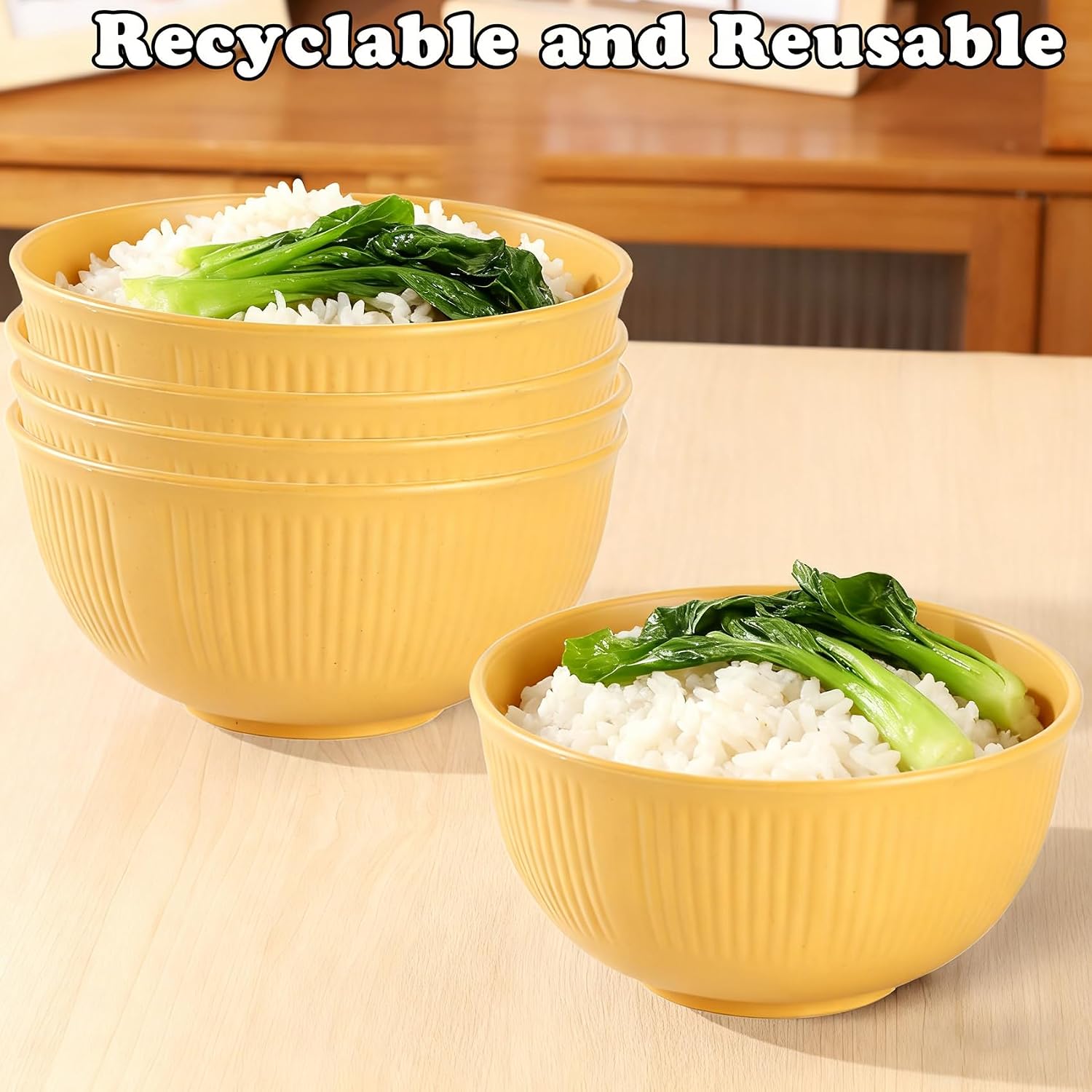 4 Pcs Unbreakable Wheat Straw Cereal Bowls, 24 oz Reusable Lightweight Bow