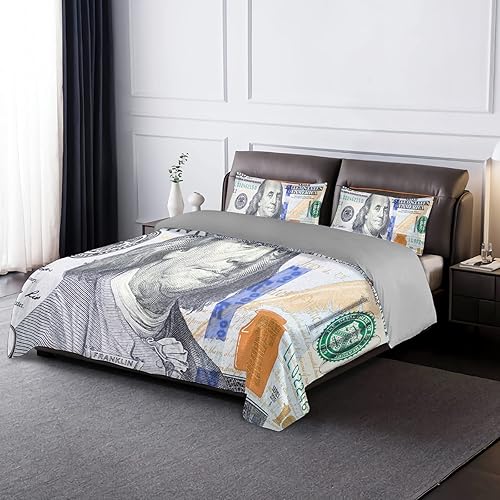 Miniatura 3 de Pardick Juego de edredón tamaño Queen con billetes de 100 dólares, ultra suave, juego de edredón ligero para todas las estaciones, fundas de