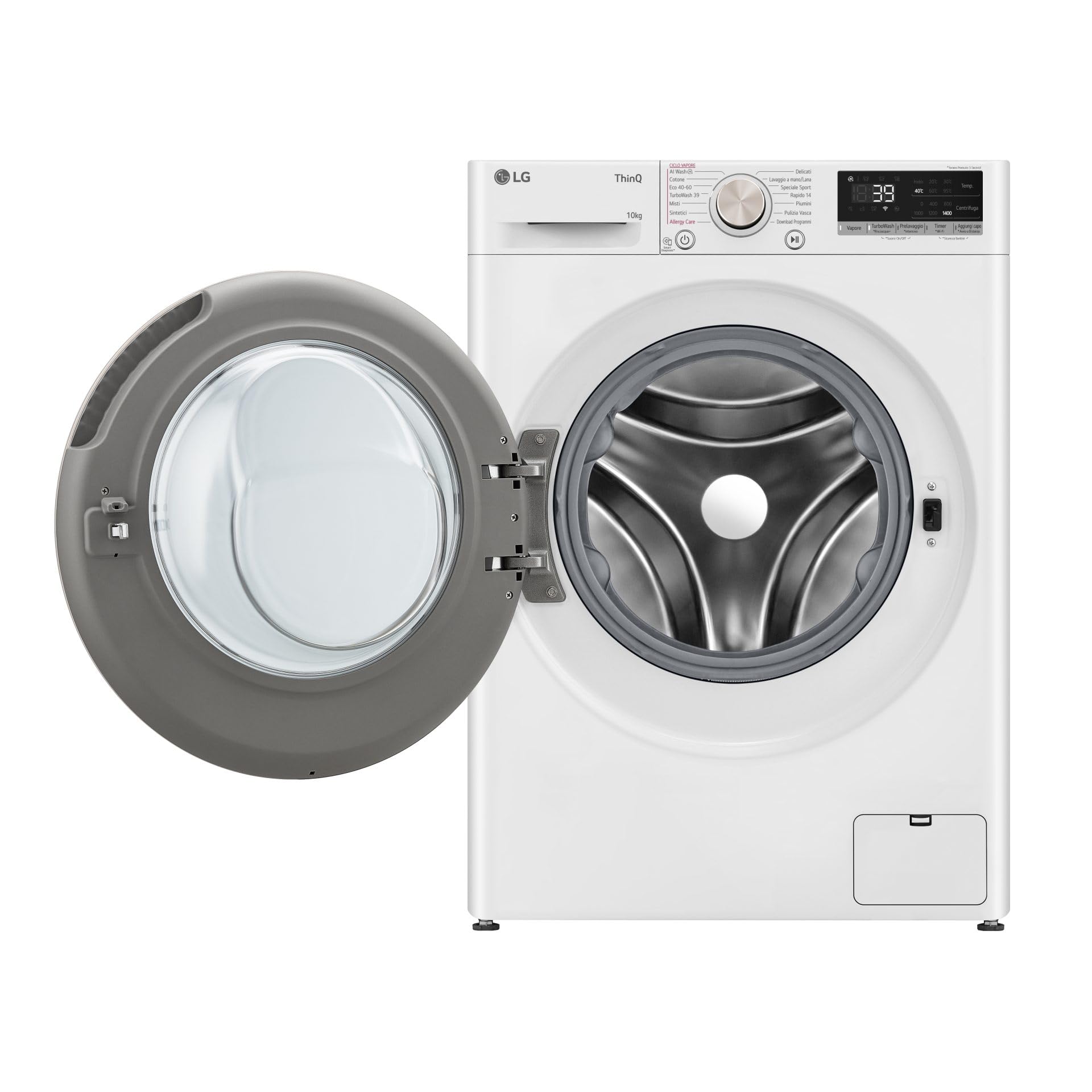 LG AI DD F4R7010TSWG Machine à Laver 10 kg, Chargeur Frontal, Série R7, Machine à Laver Classe A -10%, 1400 Tours TurboWash 360, Vapeur sur 7 Programmes, WiFi, Autonome, Blanc