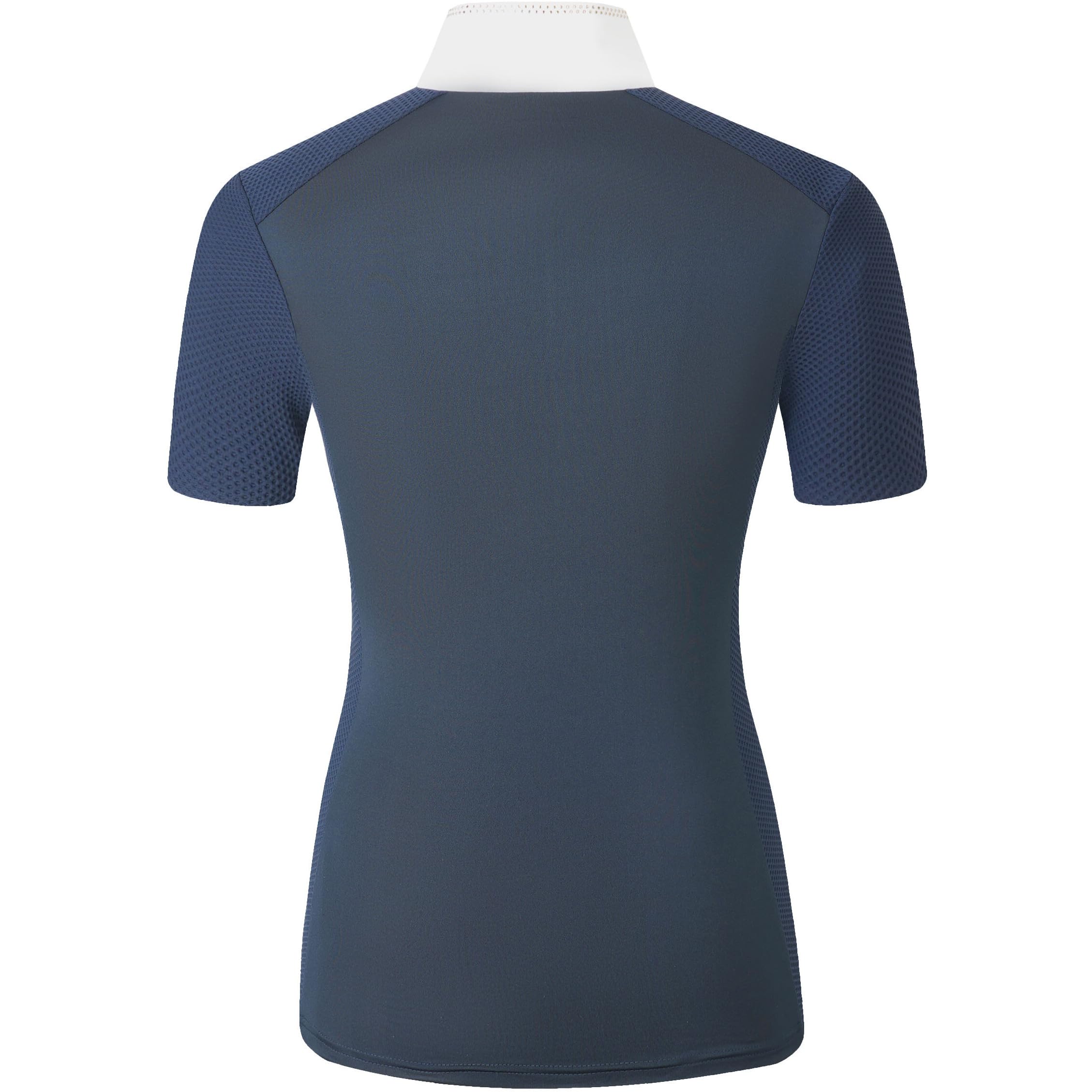 Covalliero - Damen Turniershirt Competition FS26 – Kurzarmshirt mit Stehkragen – tailliertes Reitshirt – atmungsaktiv & leicht – Sportshirt in Dunkelblau, Braun oder Weiß – Gr. XS-XXL