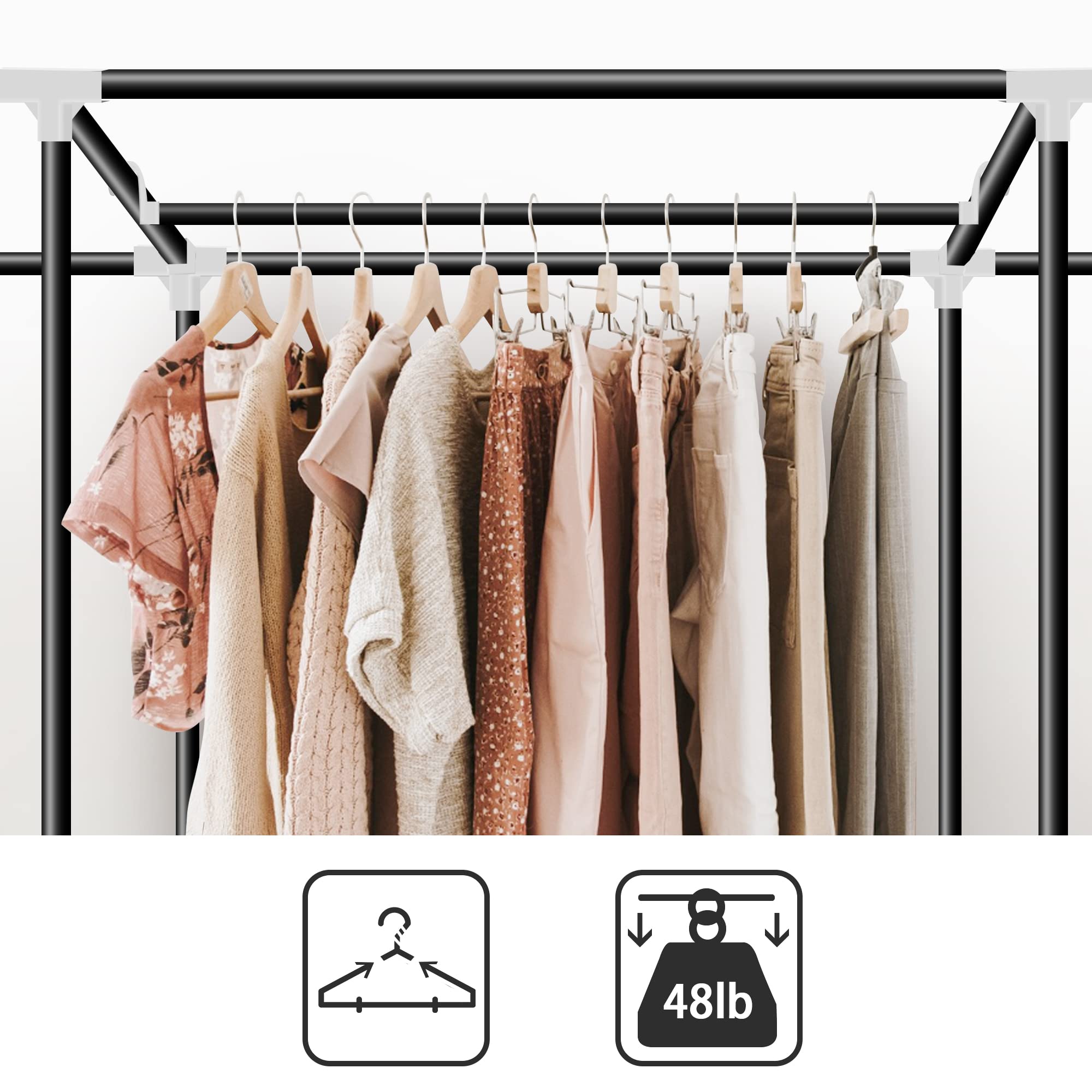 Portable Closet, LOKEME 61-Inch Portable Wardrobe with 3 Hanging Rods and 6 Storage Shelves, Non-Woven Fabric, Stable and Easy Assembly Black Portable Closets for Hanging Clothes with Side Pockets