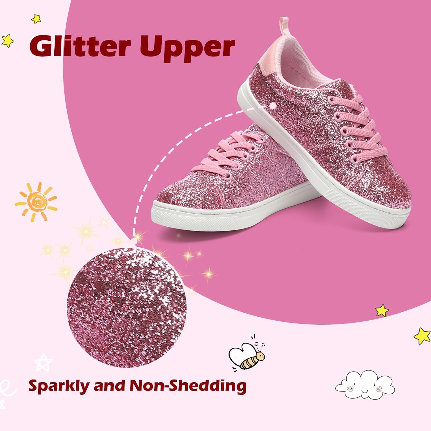 Bernal Girls & Boys Sparkle Glitter Sequin Sneakers Toddler/Little Kid/Big Kid Slip On School Low Top Walking Shoes Show Gift - Image 3