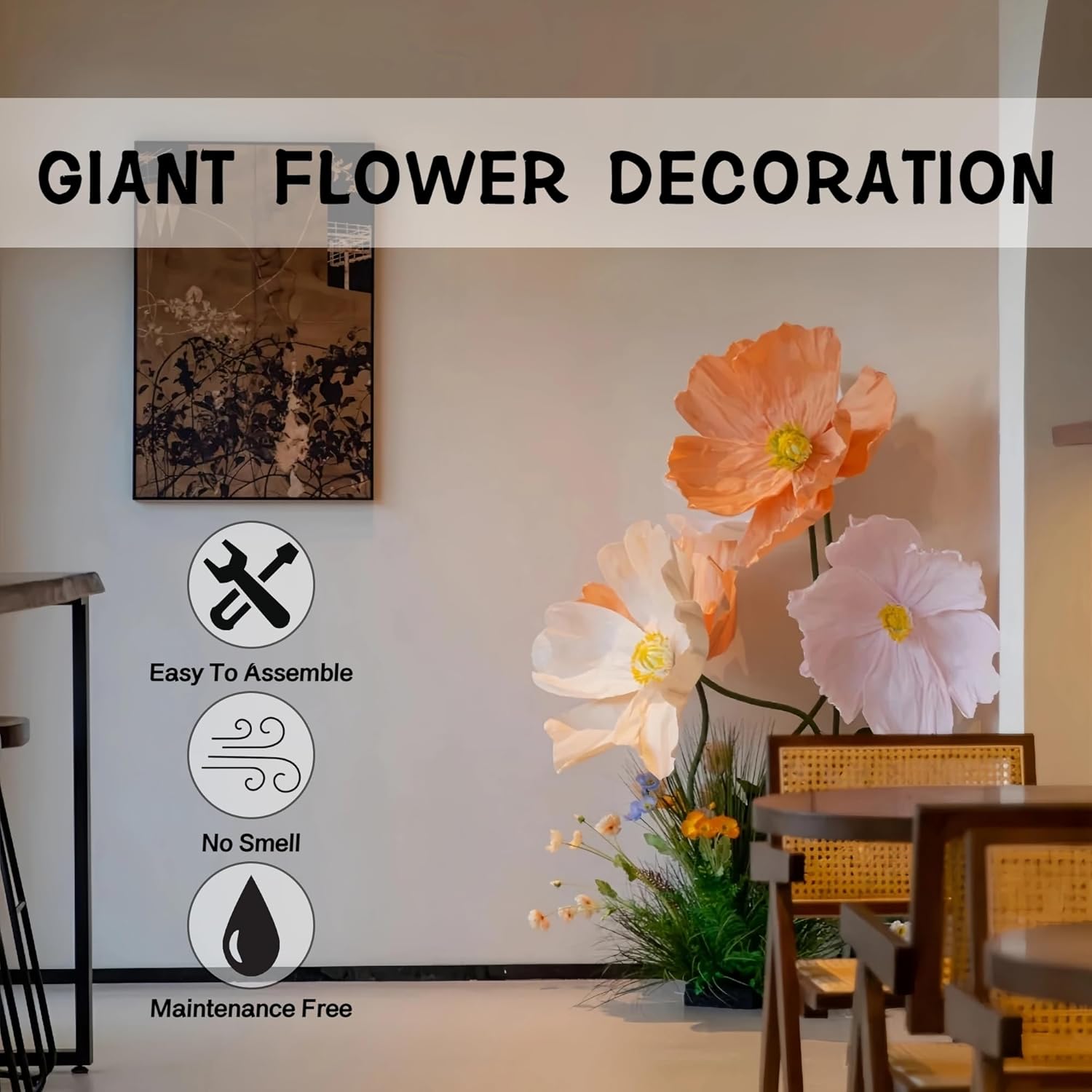 Large Paper Artificial Flowers, 7 Pcs/Set Giant Flowers for Decoration, Giant Paper Flowers for Wedding Birthday Party Banquet, Mother's Day Backdrop Decor, Photography Props, Shop Window