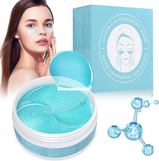 Lictin Patch Occhi - 60 Patches Maschera per Gli Occhi, Eye Mask, Eye Patch Maschera occhi e Viso al Collagene per Idratante, Anti-età, Anti-Rughe, Cerchi Scuri ed Elimina Tasche (Blu)