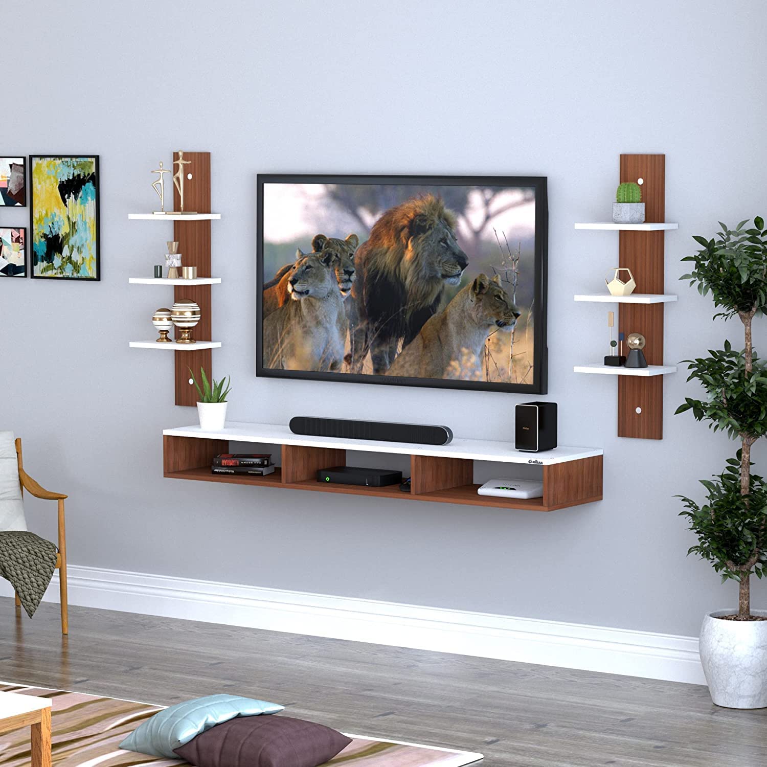 GOYAL TRADERS Carlet Engineered Wood Wall Mount TV Unit TV Stand Wall Set Top Box Stand TV Cabinet TV Entertainment Unit (20D x 81W x 63H CM)