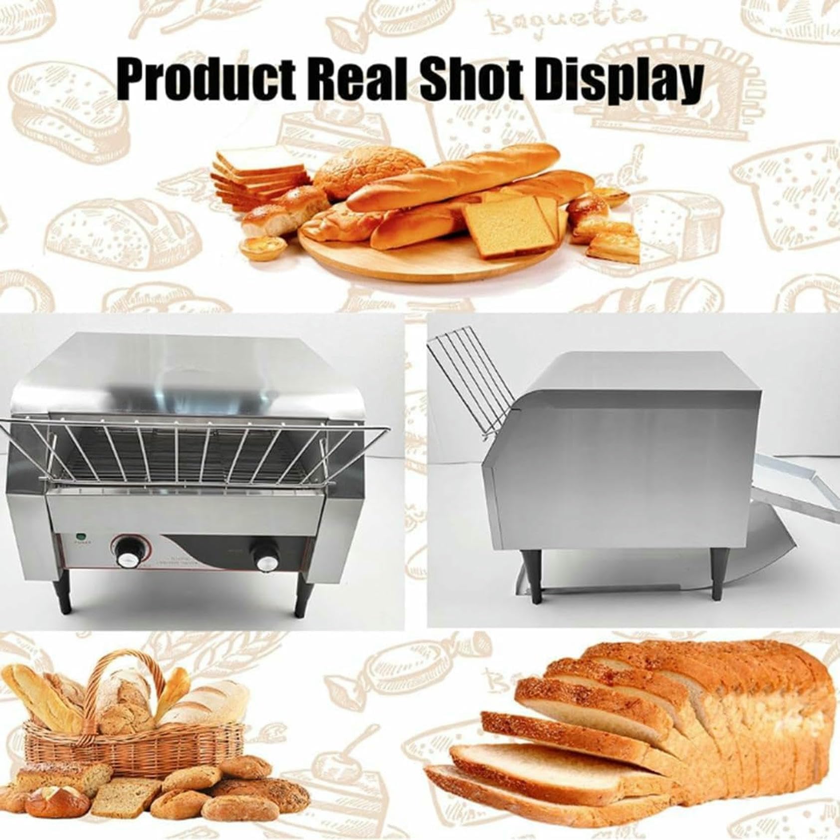 CNPRAZ Tostadora de Cinta transportadora Comercial Tostadora de Cinta transportadora para Catering Máquina de Pan eléctrica de 2240 W 150/300/450 Piezas/h Horno Tostador automático Control,300