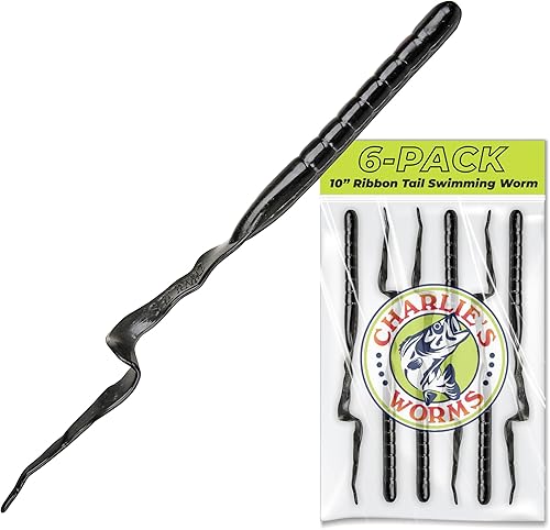 Charlie's Worms Señuelos artificiales de cebo de pesca de 10 pulgadas con cola de cinta, para agua dulce y salada, con bajo suave, perfumado,