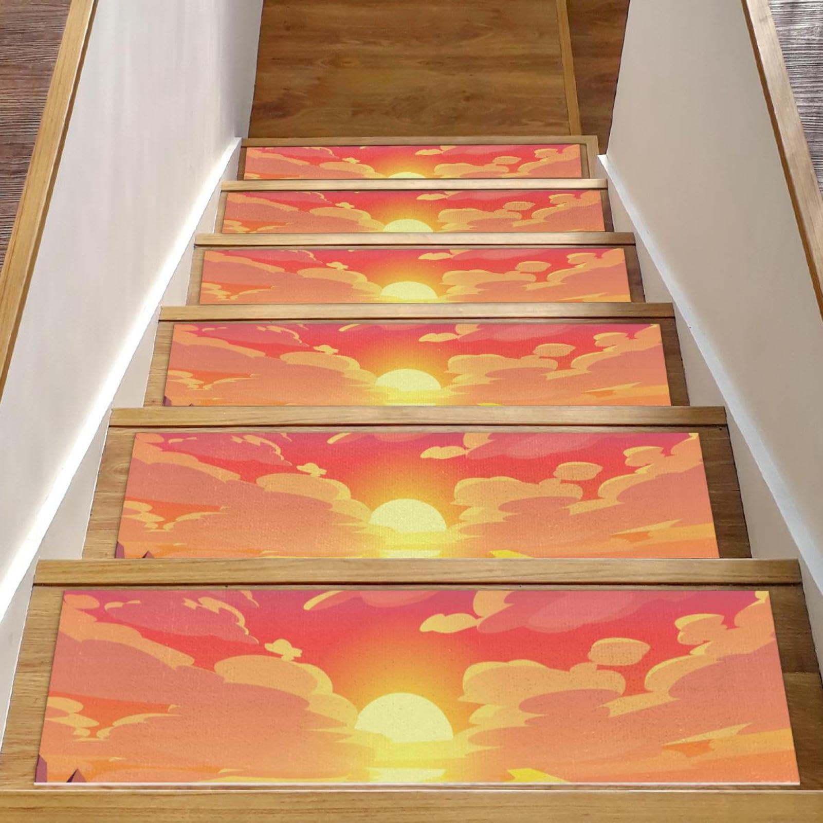 Tapis d'escalier antidérapants marches bois securite enfant contre glissade ocean sunset