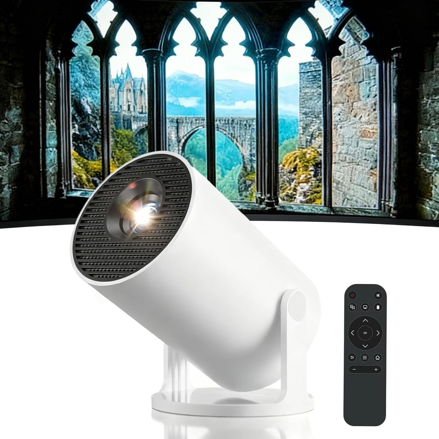 Mini proiettore Intelligente da 210°, proiettore di Film Intelligente 4K, Altoparlante Integrato, WiFi e Bluetooth, Oltre 20 Scene di finestre, for Camera da Letto o Soggiorno