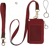 Vista 1 de Soporte de tarjetas de ID 2 en 1, cartera chica multiusos, correa de muñeca extraíble, cordón para cuello, ventana clara, 5 ranuras, para teléfono