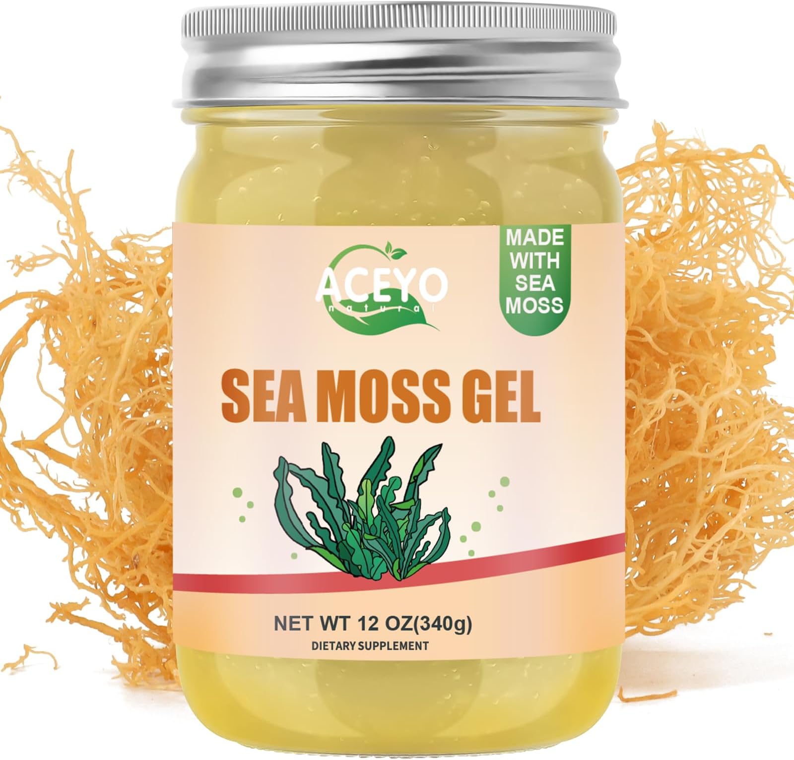ACEYO (12 OZ Organic Sea Moss Gel Raw Vegan Natural Irish Seamoss Gel for Women Men 102 Vitamins and Minerals Wild Harvested Original Flavored Non-GMO