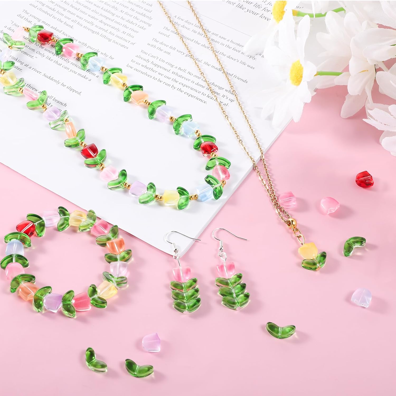 200Pcs Tulip Flower Beads, Colorful Glass Flower Beads Translucent Crystal Loose Bead for Jewelry Making, Bracelets, Necklaces, Earrings, Spring Summer DIY Crafts - Image 4