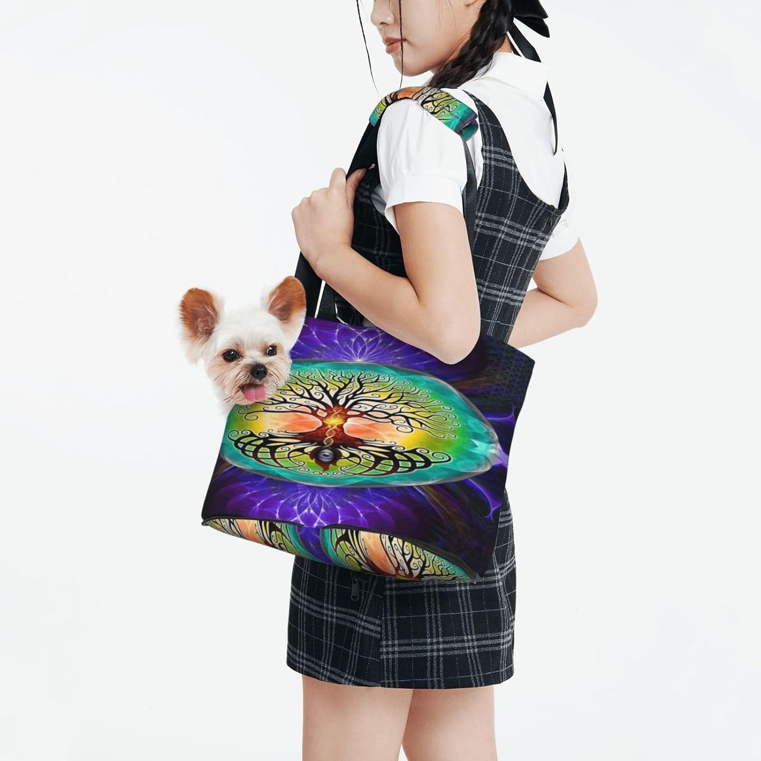 Mandala Flowers Portable Pet Purse Carrier Sling, Hands-Free Travel Dog and Cat Carrier for Small Dogs and Cats