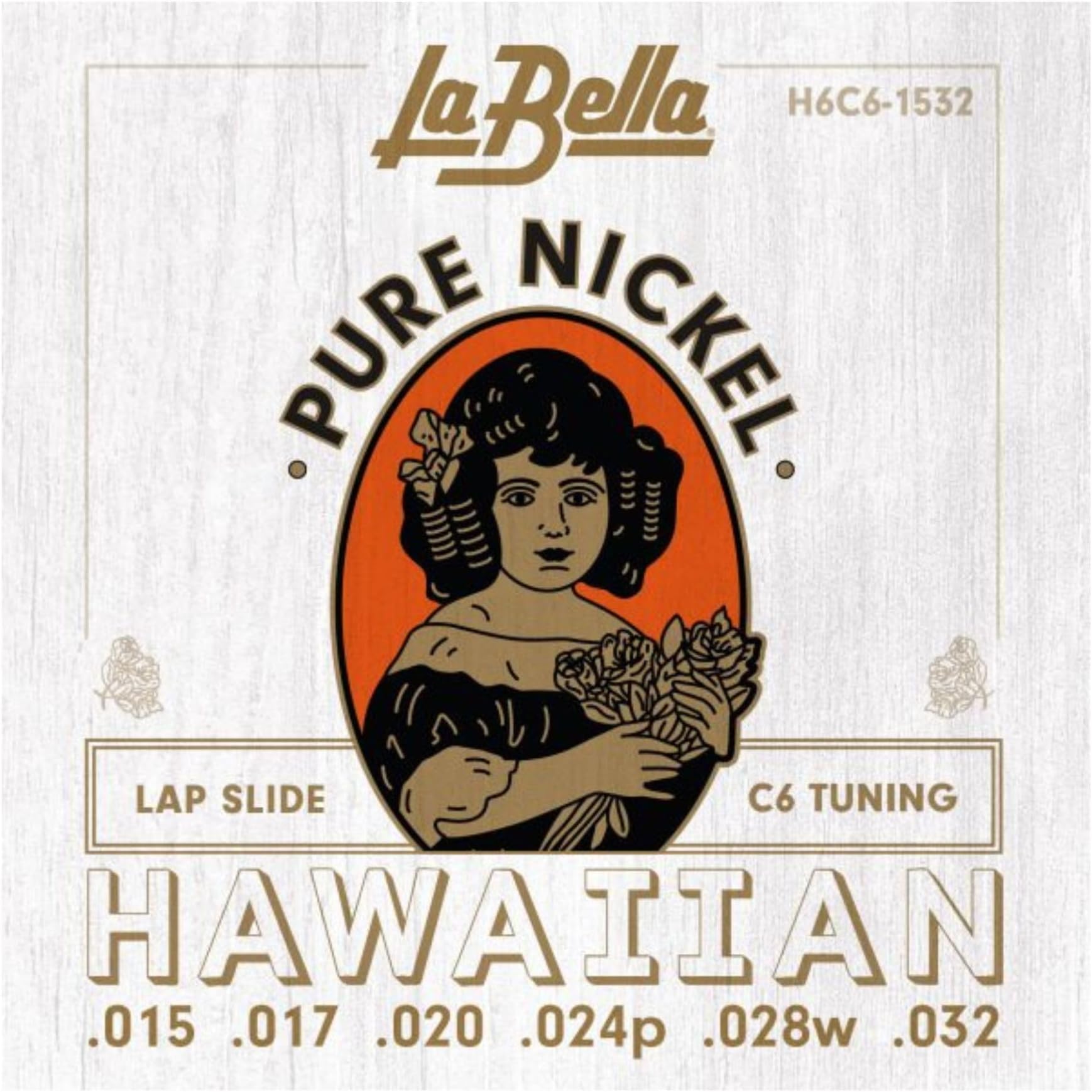 La Bella H6C6-1532 Pure Nickel Hawaiian Lap Slide C6 Tuning Guitar String 15-32