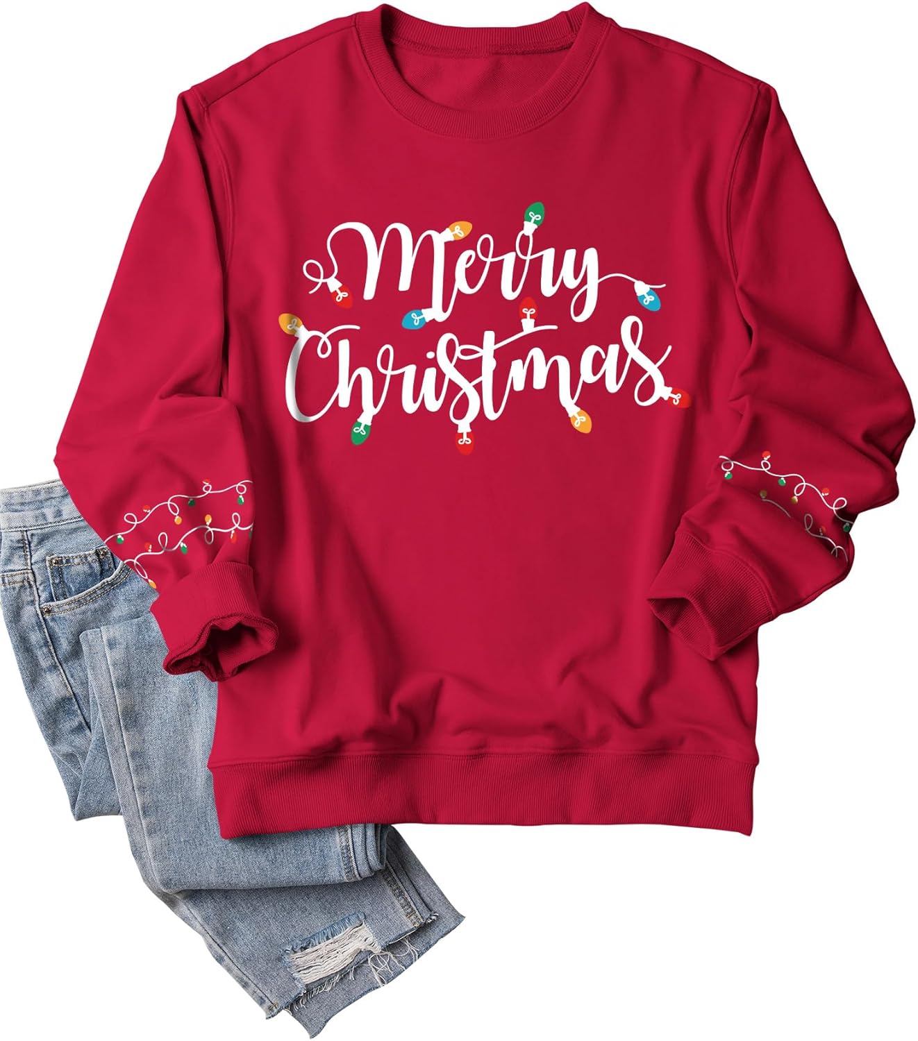 Womens Christmas Sweatshirts Long Sleeve Merry Christmas Sweater Crewneck Xmas Holiday Shirt Pullover Tops Red XL - Image 4