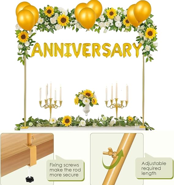 Over The Table Rod Stand with Clamps, Adjustable 47-102 Length Table Hanging Rail, Metal Tabletop Flower Arch Stand for Wedding Birthday Party Balloon Anniversary Christmas Decoration Supplies