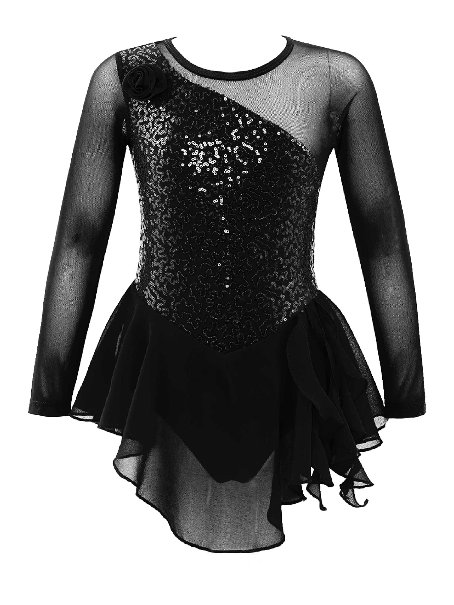 MSemis Vestido Patinaje de Manga Larga para Niña Leotardos de Danza Maillot con Falda Gimnasia Rítmica con Pedrería Brillante Disfraz de Bailarina 4-16 Años — view 31