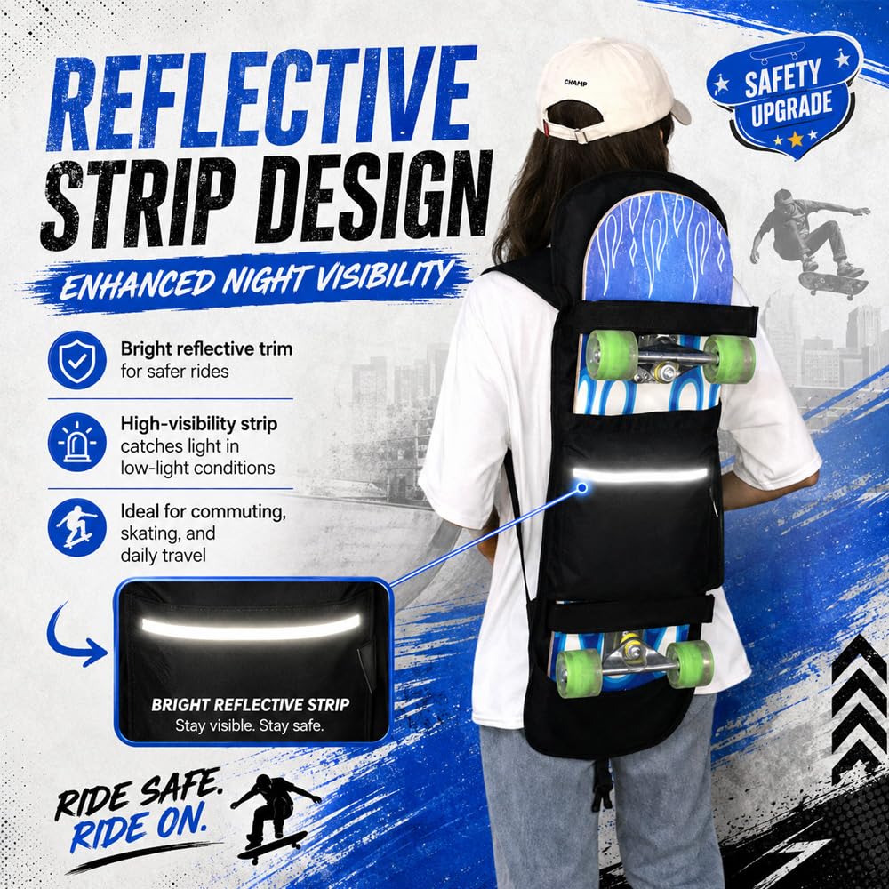 Sac à Dos Planche à roulettes pour Blind OG Stacked Stamp 8″ Complete,900D Épaissi pour Skateboard, Étanche et Pliable Sac de Rangement, Lightning