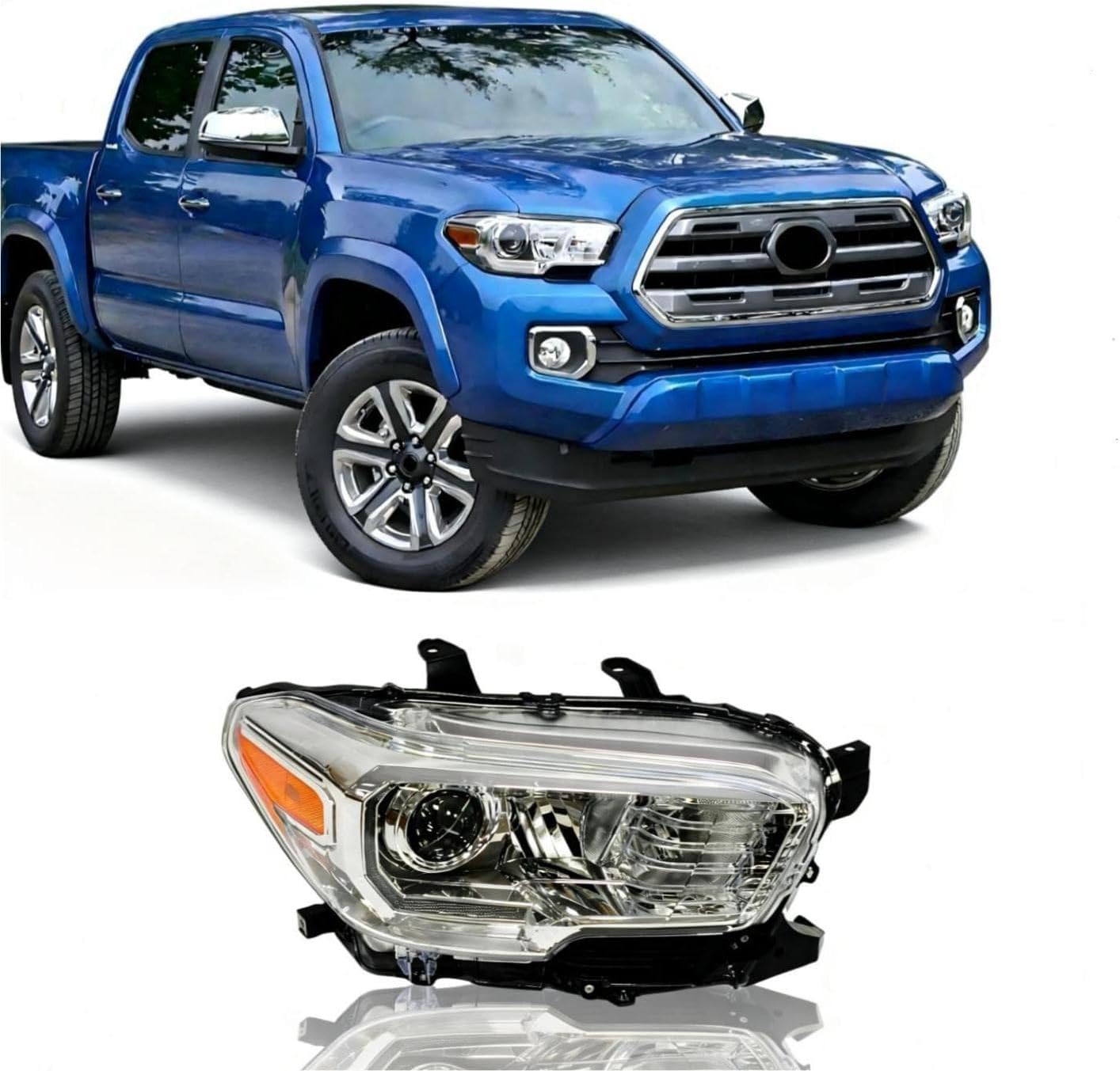 Headlight Fit For 2012 2013 2014 2015 Toyota Tacoma Headlamp with Chrome Housing Amber Reflector Replacement （Right Passenger） RH 81150-04180 TCM12A01R