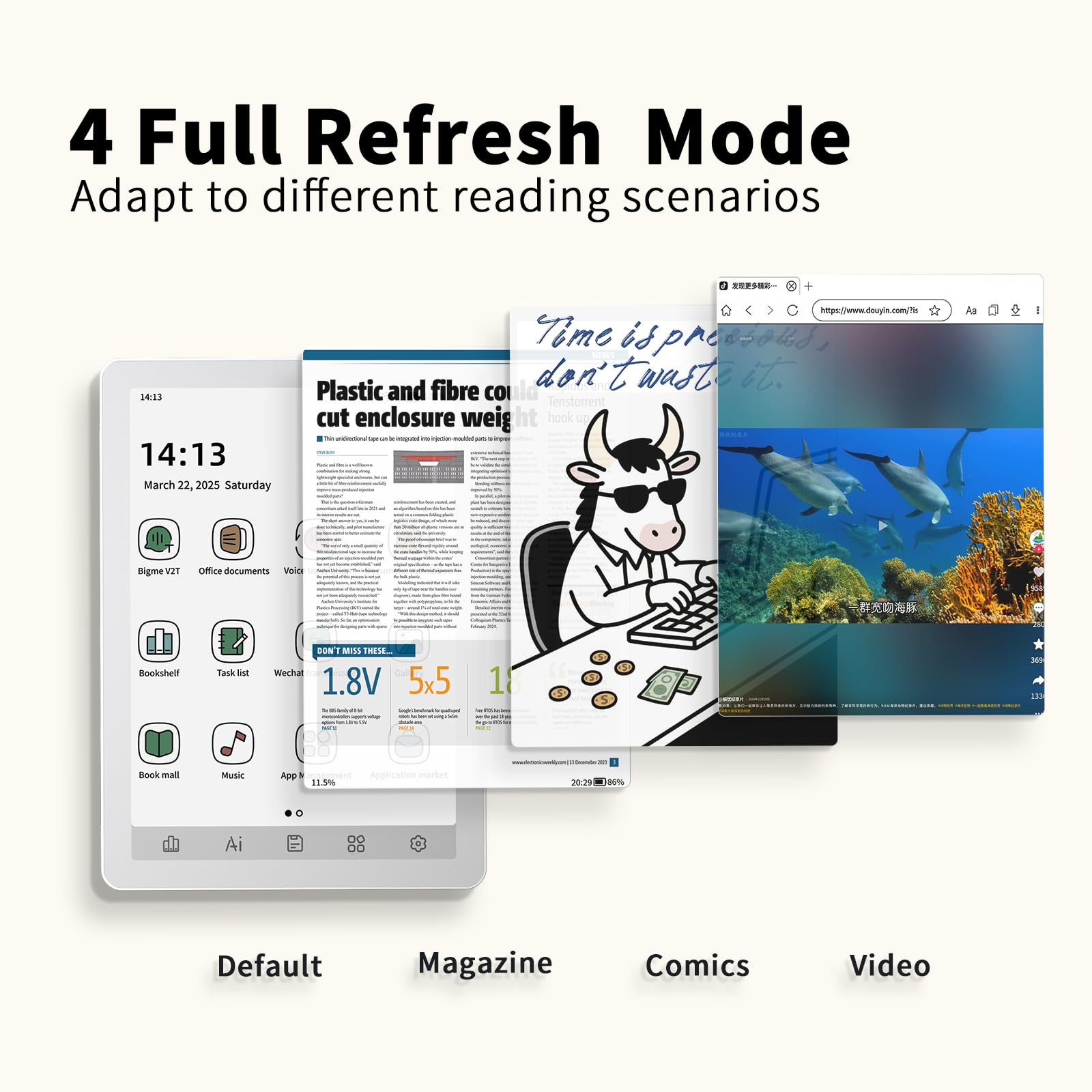 Bigme B6 Color E-Reader, E-Ink eBook Readers 6 Inch Colour eReaders Digital ePaper Tablet with Android 14, 4G+64GB, Adjustable Front Light Android eReader Device with Audiobook White - 4