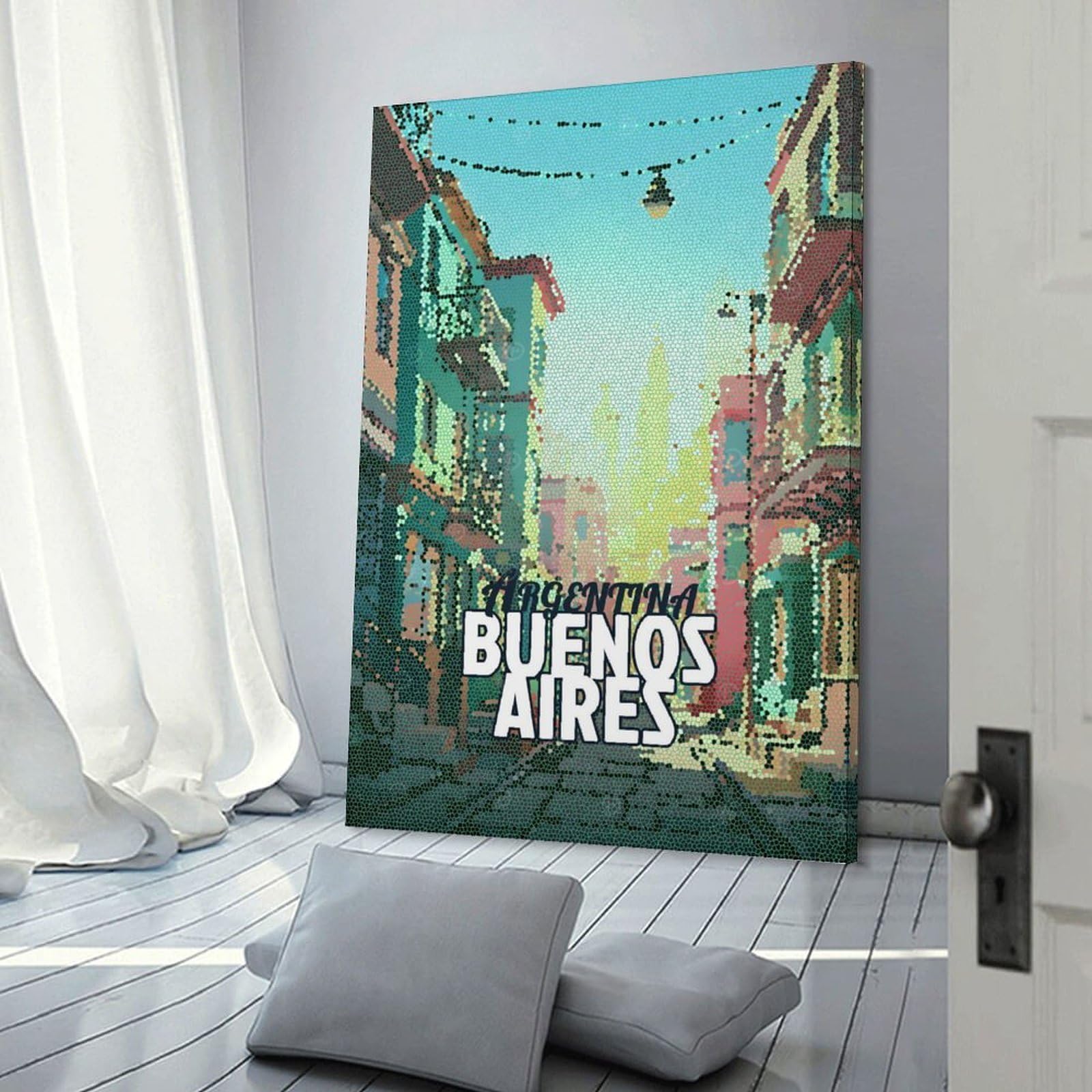 Junmoney Decorative Canvas Print Argentina Buenos Aires Mosaic, 24x36inch(60x90cm), for Living Room, Bedroom Or Home Office, Home Decor Gift with Stylish Appeal