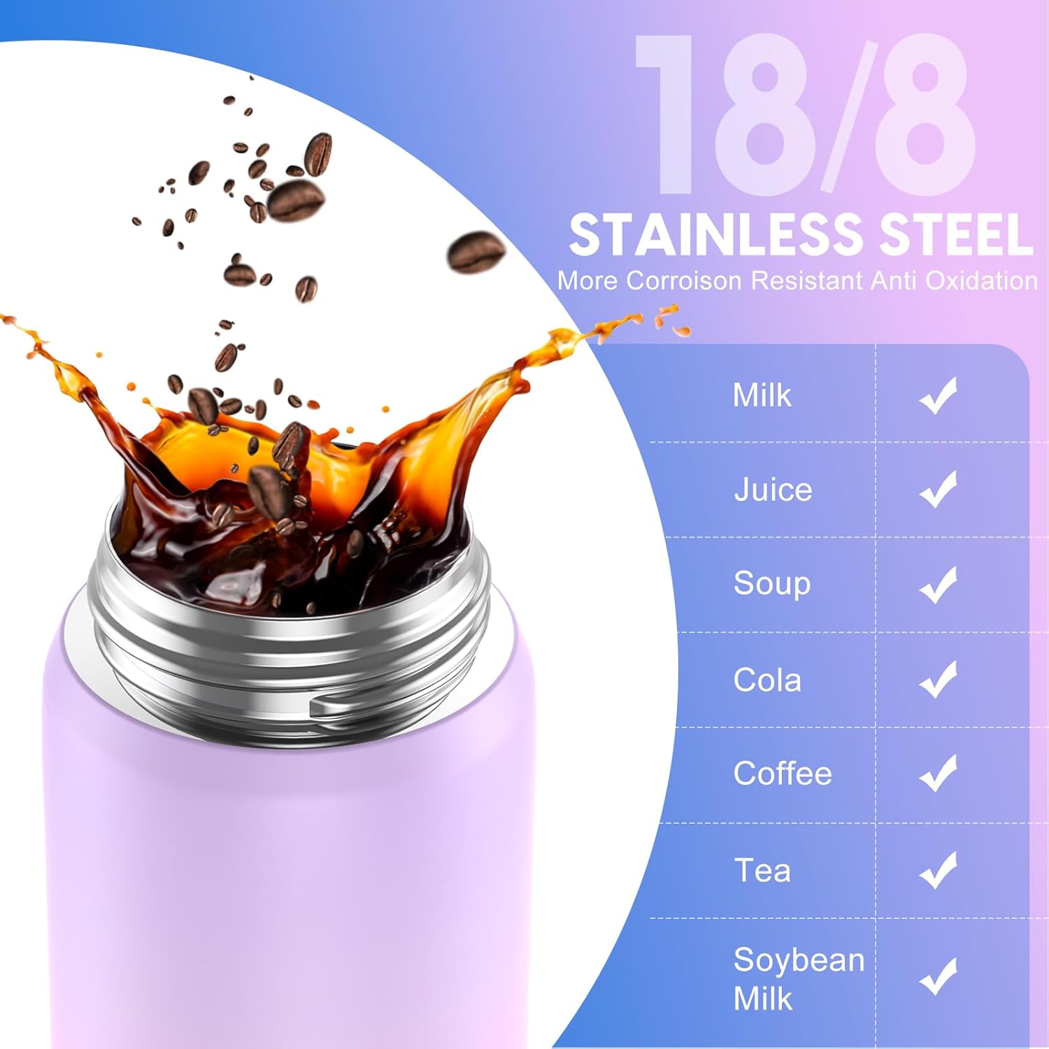 24oz Insulated Water Bottle with Straw, Stainless Steel Water Bottle with Removable Strap, Metal Vacuum Drinking Bottle for School, Camping, Sports, Work - Image 2