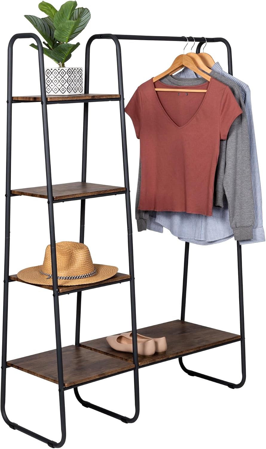 Honey-Can-Do Freestanding Metal Clothing Rack with Wood Shelves, Black/Natural, GAR-09567 image 5