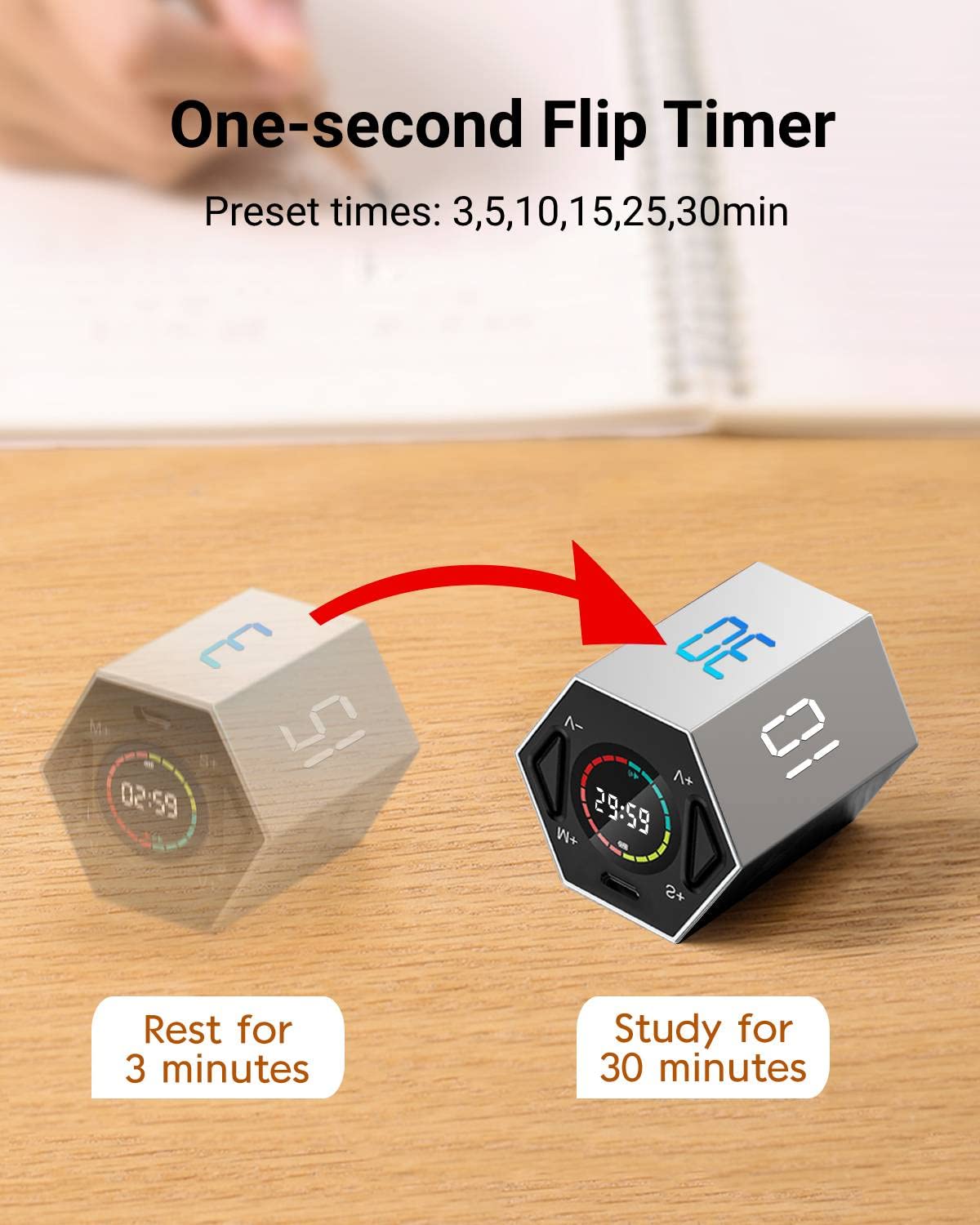 Buy TickTime Timer, Kitchen Timers with Rechargeable Battery, 6 Level