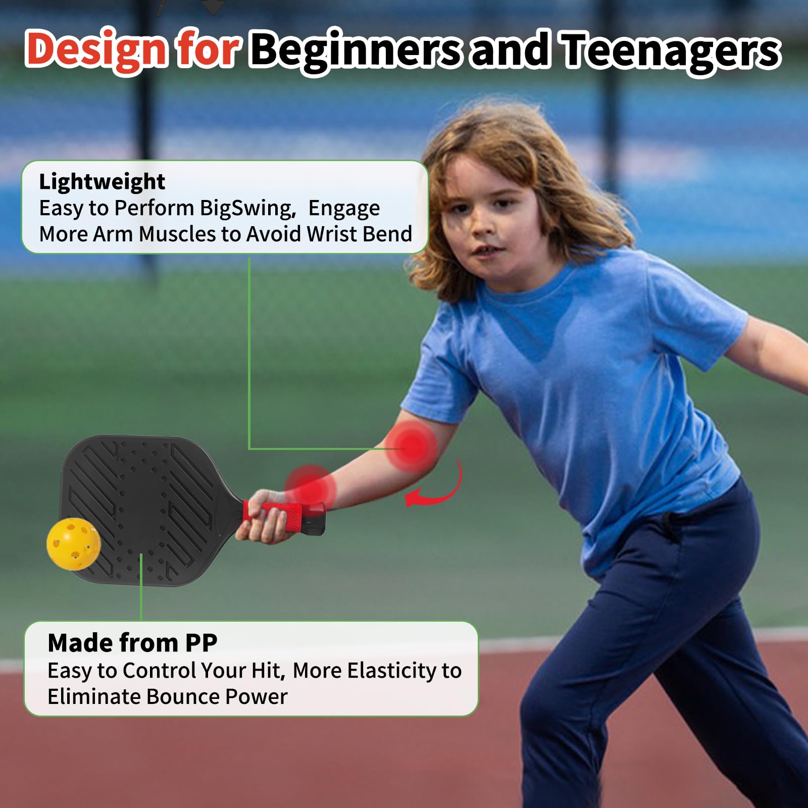 Set di 2 pagaie leggere per pickleball, per principianti, gioco sportivo per bambini o adulti, adolescenti, attività al chiuso e all'aperto