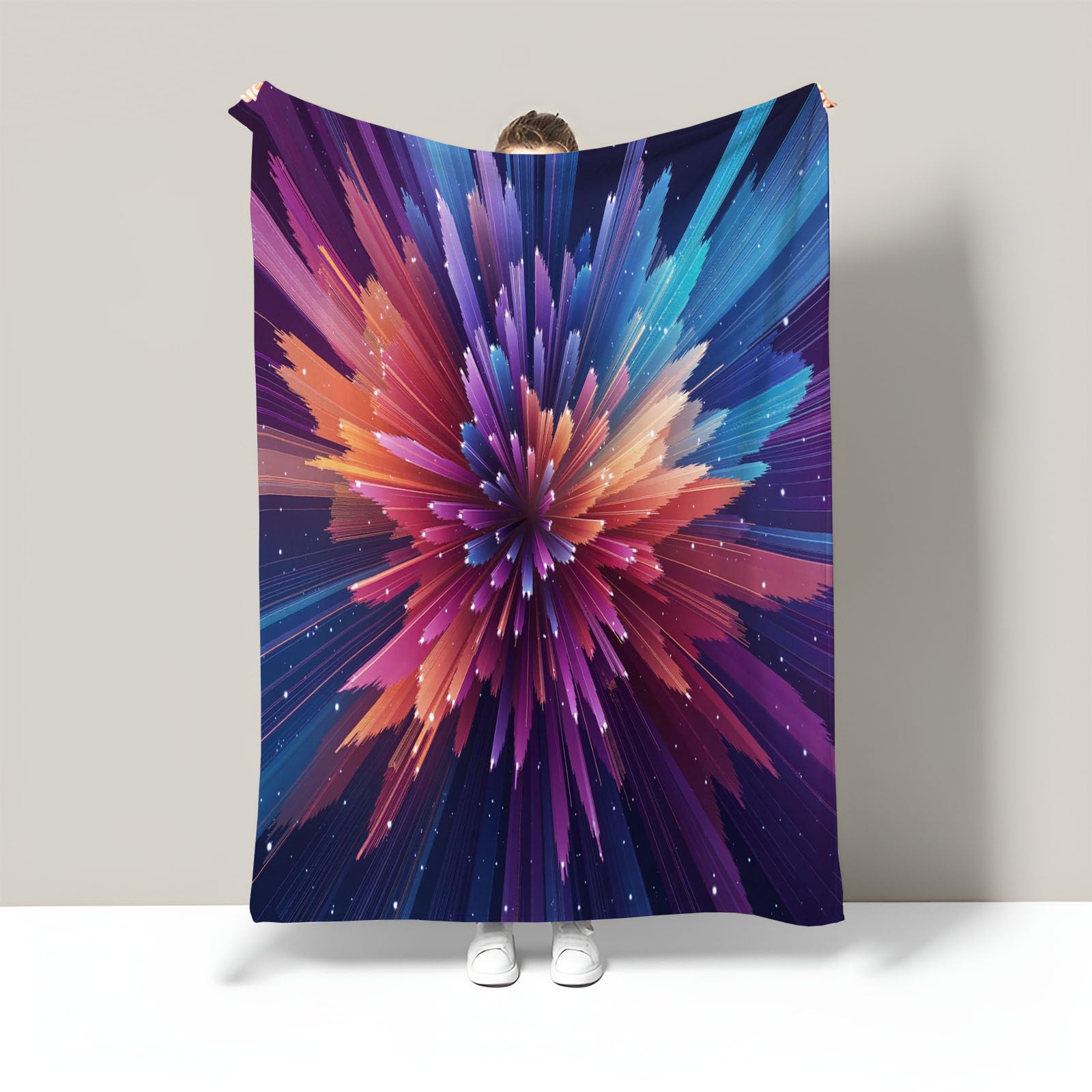 Plaid polaire 3D géométrie coloré : couverture flanelle douce pour canapé lit