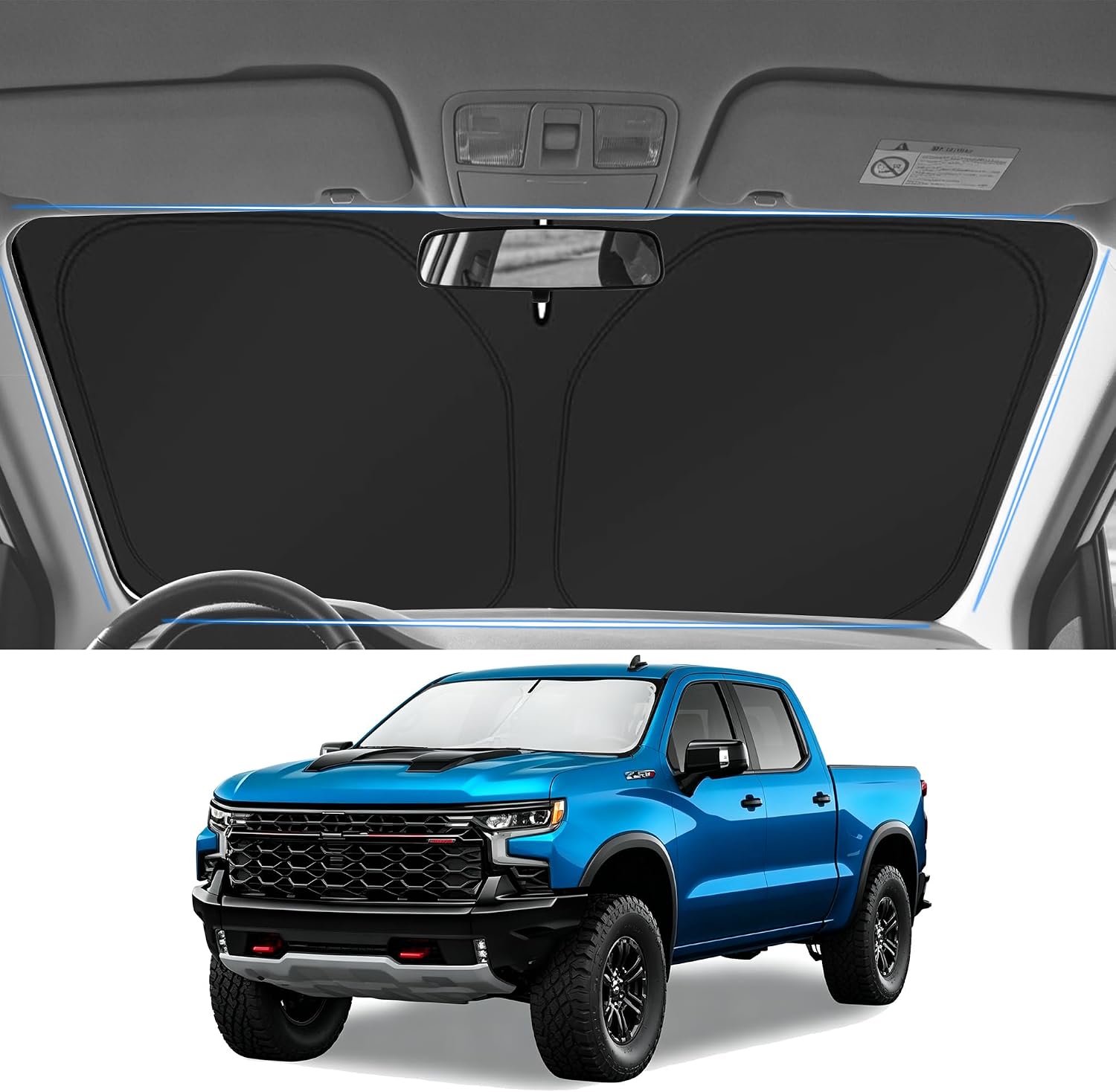 TOPABYTE Windshield Sun Shade for Chevrolet Chevy Silverado 1500 2019-2026, GMC Sierra 1500 2500 3500 SLT, AT4, Denali 2022-2026 Foldable Front Window Sunshade Sun Visor Protector