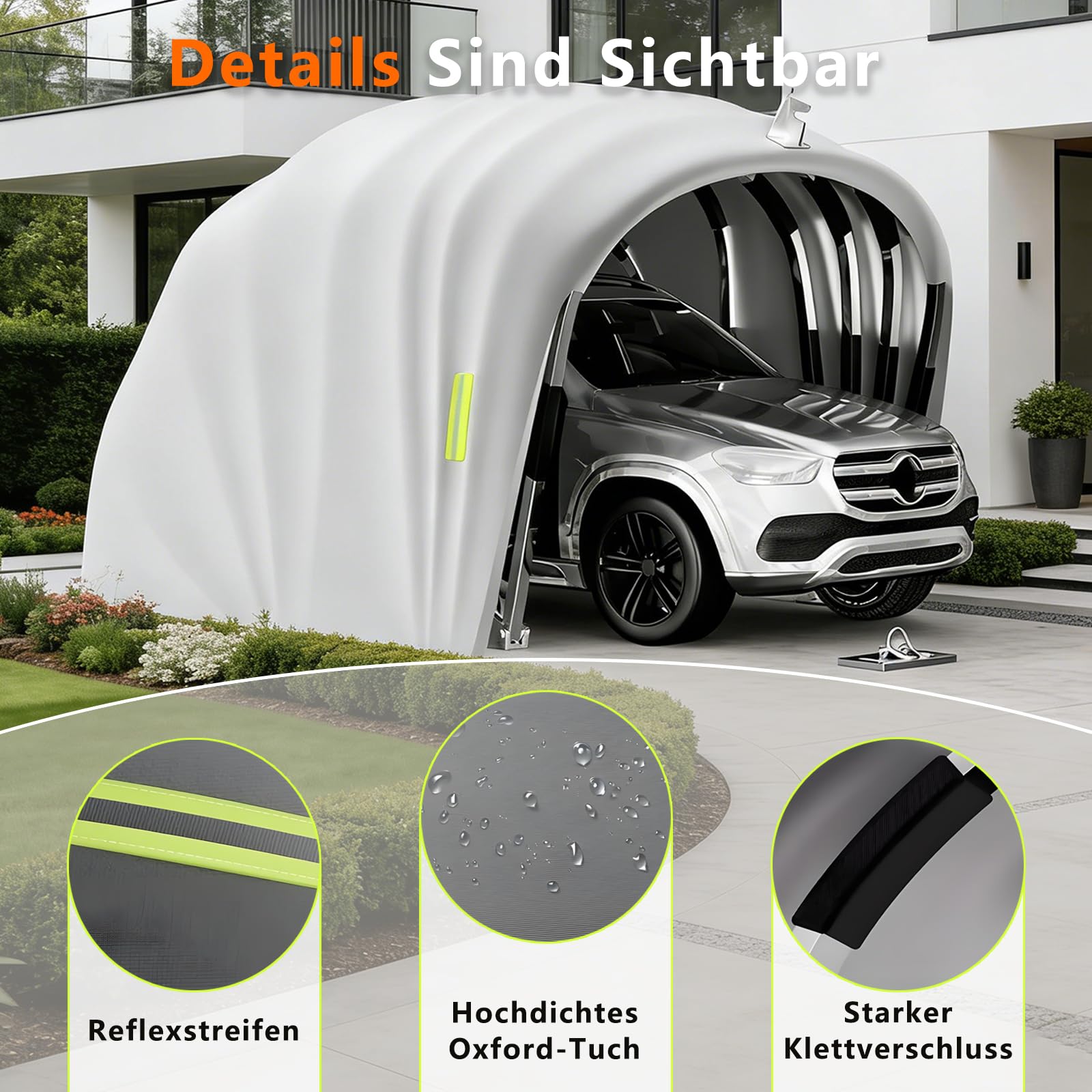 Halbautomatische Faltbare Auto-Garage 5,9 x 2,7m – Wetterfester Allwetter-Carport Mit Schloss, 600d Oxford-Gewebe, UV-Schutz & Wasserdicht, Ideal Für Pkw, SUV & Outdoor-Einsatz (5.9m)