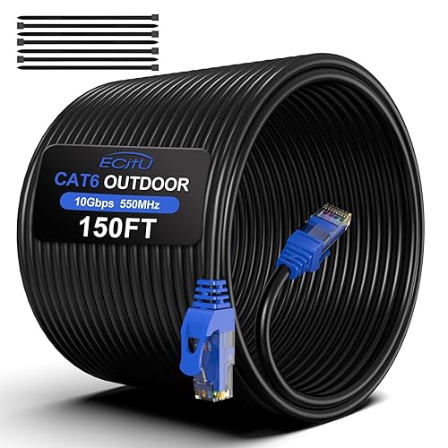 Miniatura 8 de Cable Ethernet Cat6 para exteriores de 30 pies, para enterrar, de servicio pesado para enterramiento directo, cable de parche CCA de 24AWG, POE,