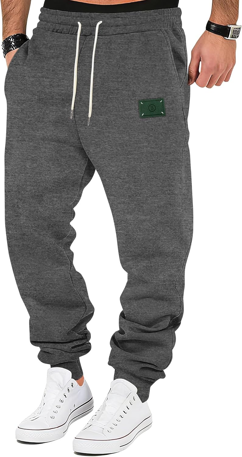 Men's Fleece Sweatpants Warm Winter Pants Athletic Drawstring Jogger Pants with Pockets