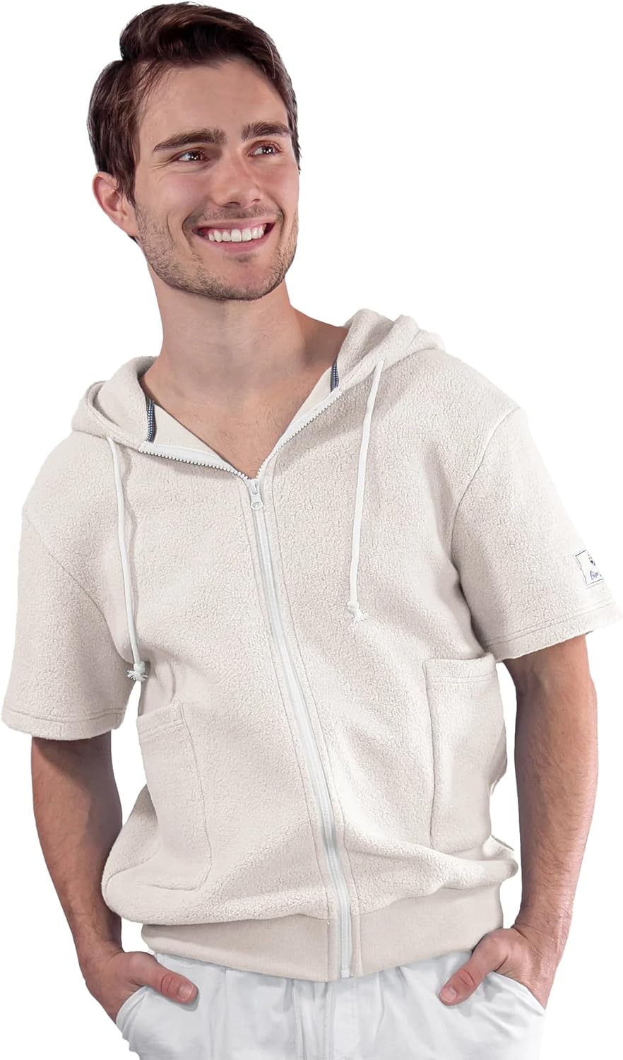 Terry Cloth Zip Hoodie for Men – Short Sleeve 100% Cotton Beach & Resort Cover-Up