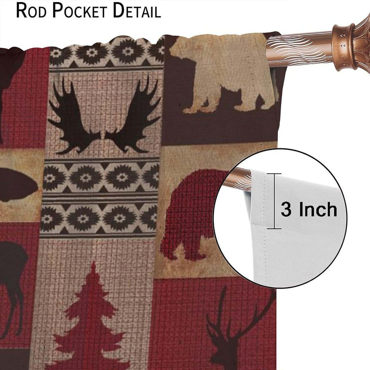 Retro Rustic Bear Curtains, Wild Bear Cabin Pine Farmhouse Window Treatments for Bedroom Kitchen Living Room Vintage Country Style Lodge Drapes 2 Panel Sets Red Brown 63x63 Inch