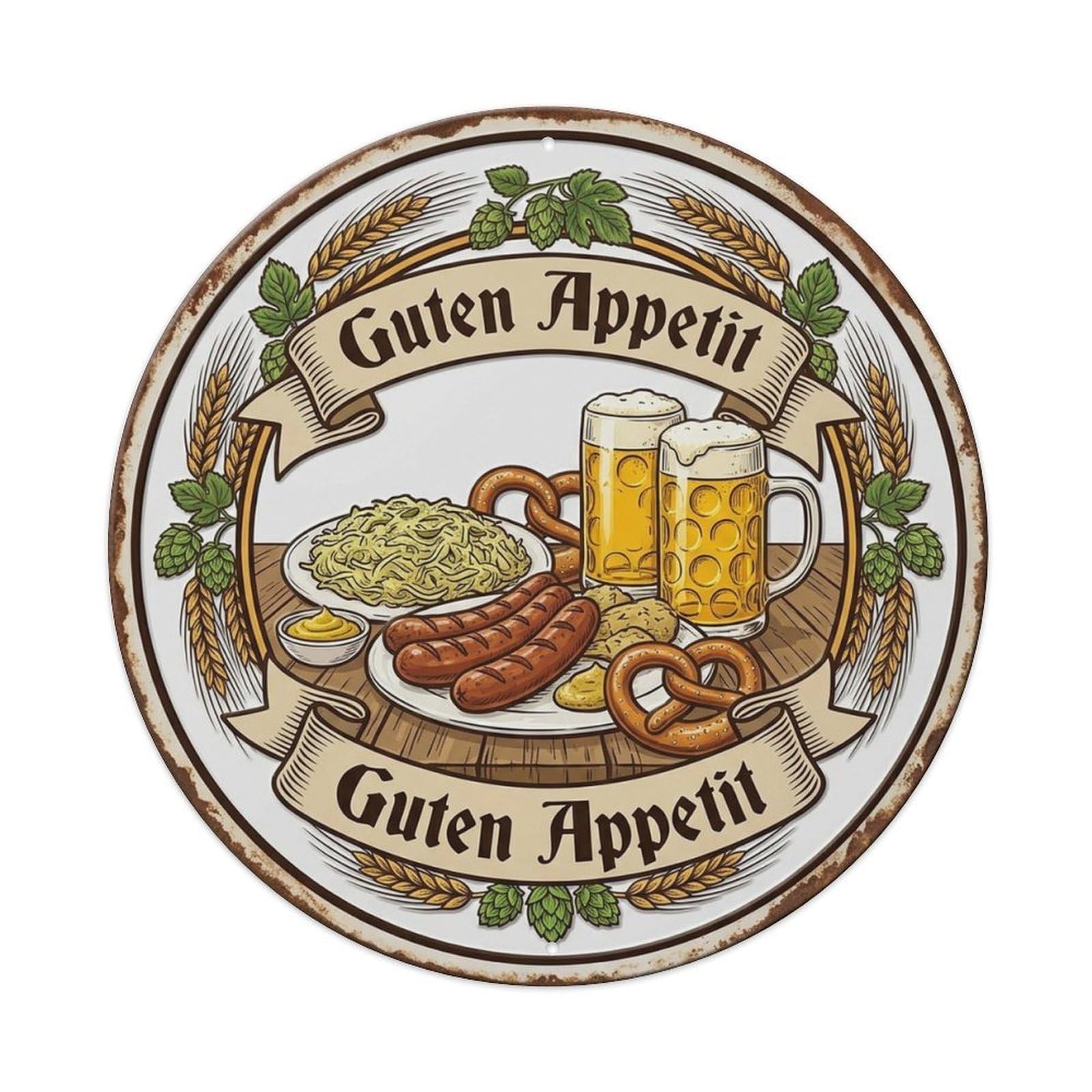 Traditional Bavarian Beer Sausage Foam Mug Taproom Metal Tin Sign