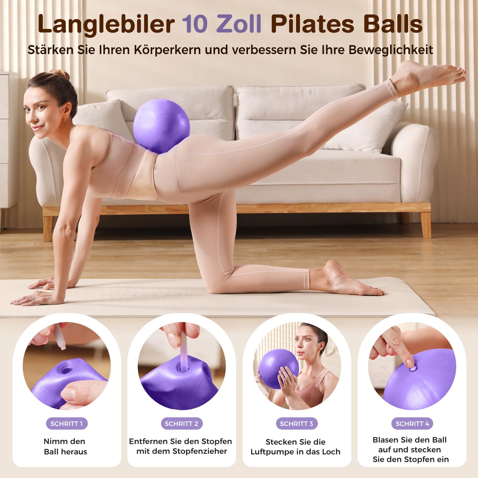 Kit de Pilates 13 pièces pour la Maison avec Anneau de 33 cm, Balle de 25,4 cm et Bandes de résistance pour Femmes à la Maison, équipement de Pilates pour débutants