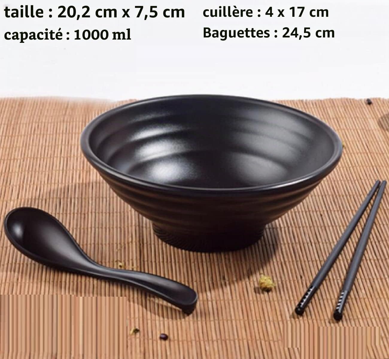 Bols Japonais En Ramen Lot De 6 (18 Pièces) , Capacité 1150 ML, Bol À Soupe Antidérapant De Avec Cuillère Et Baguettes, Bol À Céréales Multifonction Pour Pâtes, Fruits, Nouilles Et Salades,6pcs