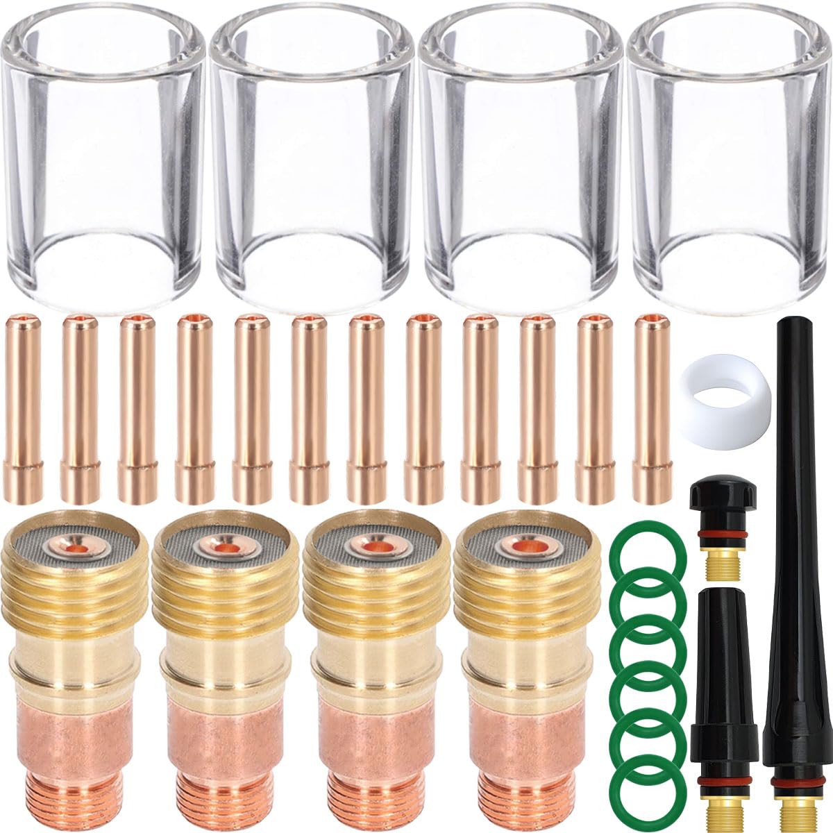 EATBALE Accessories Kit for TIG Welding Torch Stubby Gas Len #10 Glass Cup Collet(1.0 1.6 2.4 3.2mm) Back Cup for WP-17 18 26 Welding Gun Collet Body Gasket O-Ring Consumable