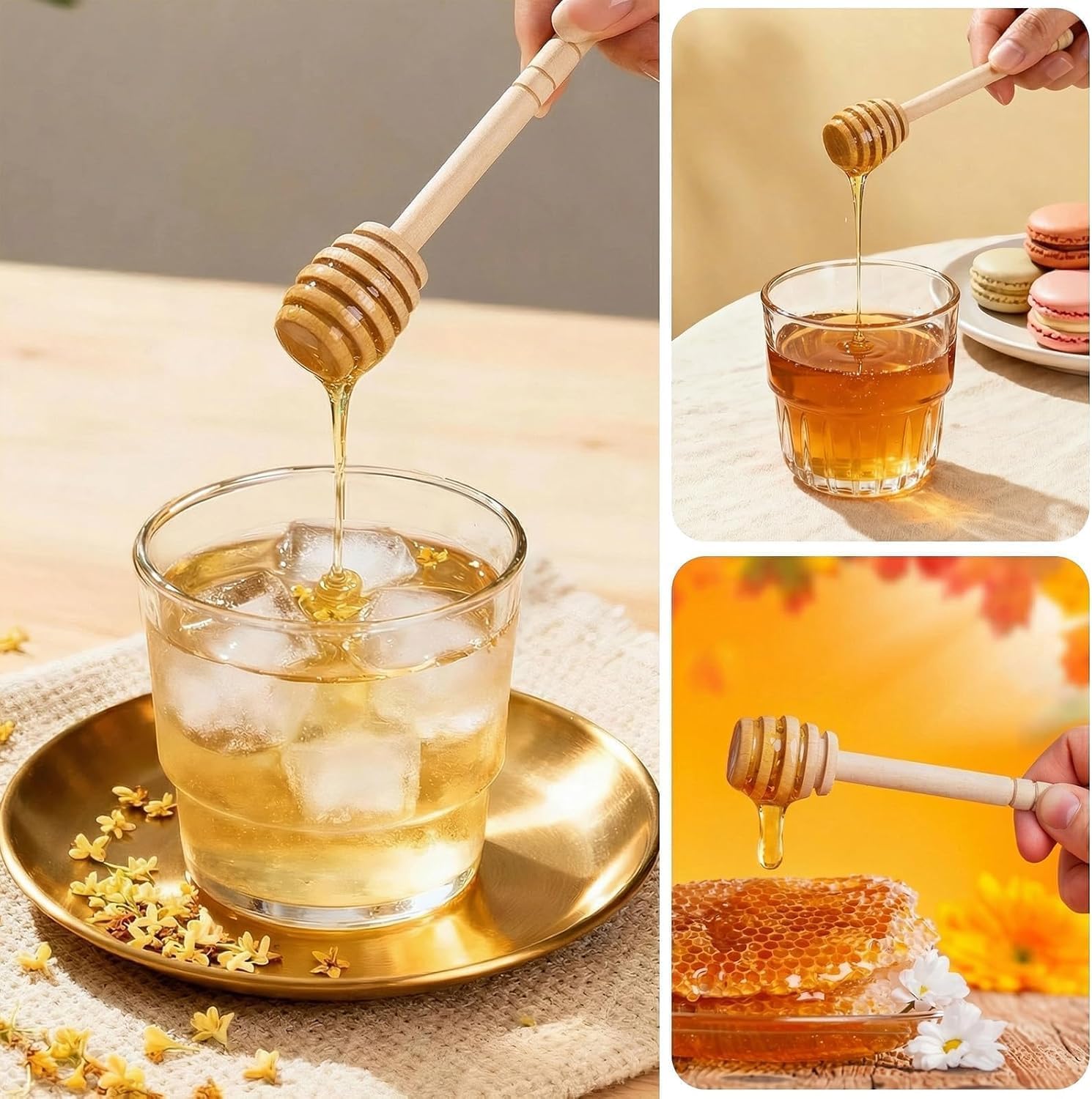 10Pcs Honey Dipper Sticks - Wooden Honey Dipper, 6 Inch Mini Honey Comb Stick, Honey Stirrer Stick for Honey Jar Dispense Drizzle Honey and Wedding Party Present image 5